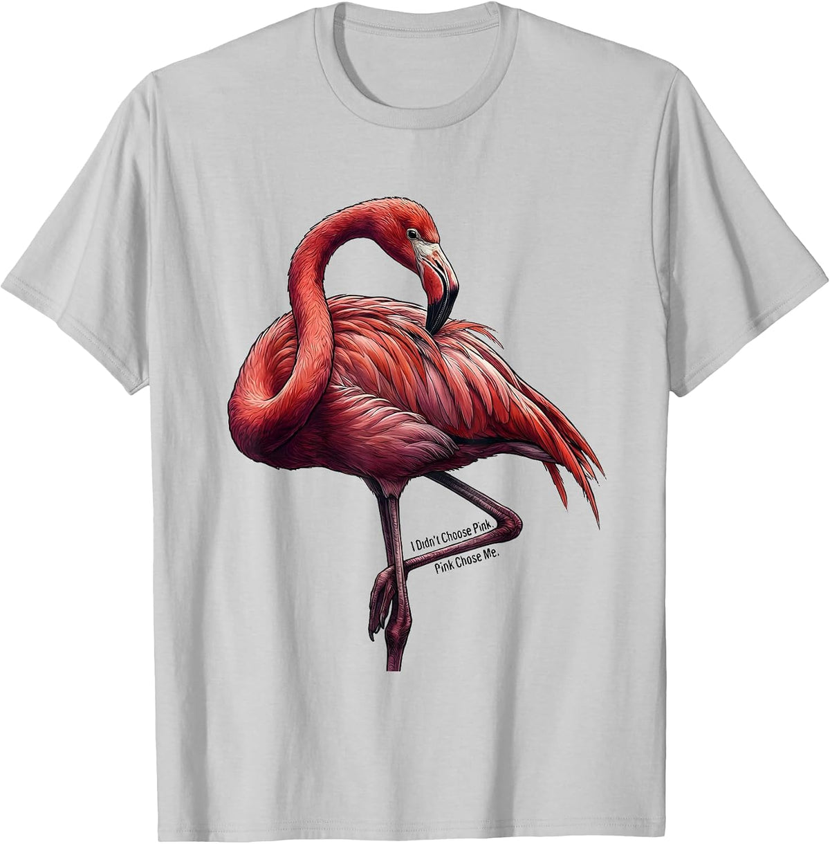 Men's I Didn't Choose Pink Pink Chose Me Funny Flamingo Bird Lover T-Shirt - Silver Grey