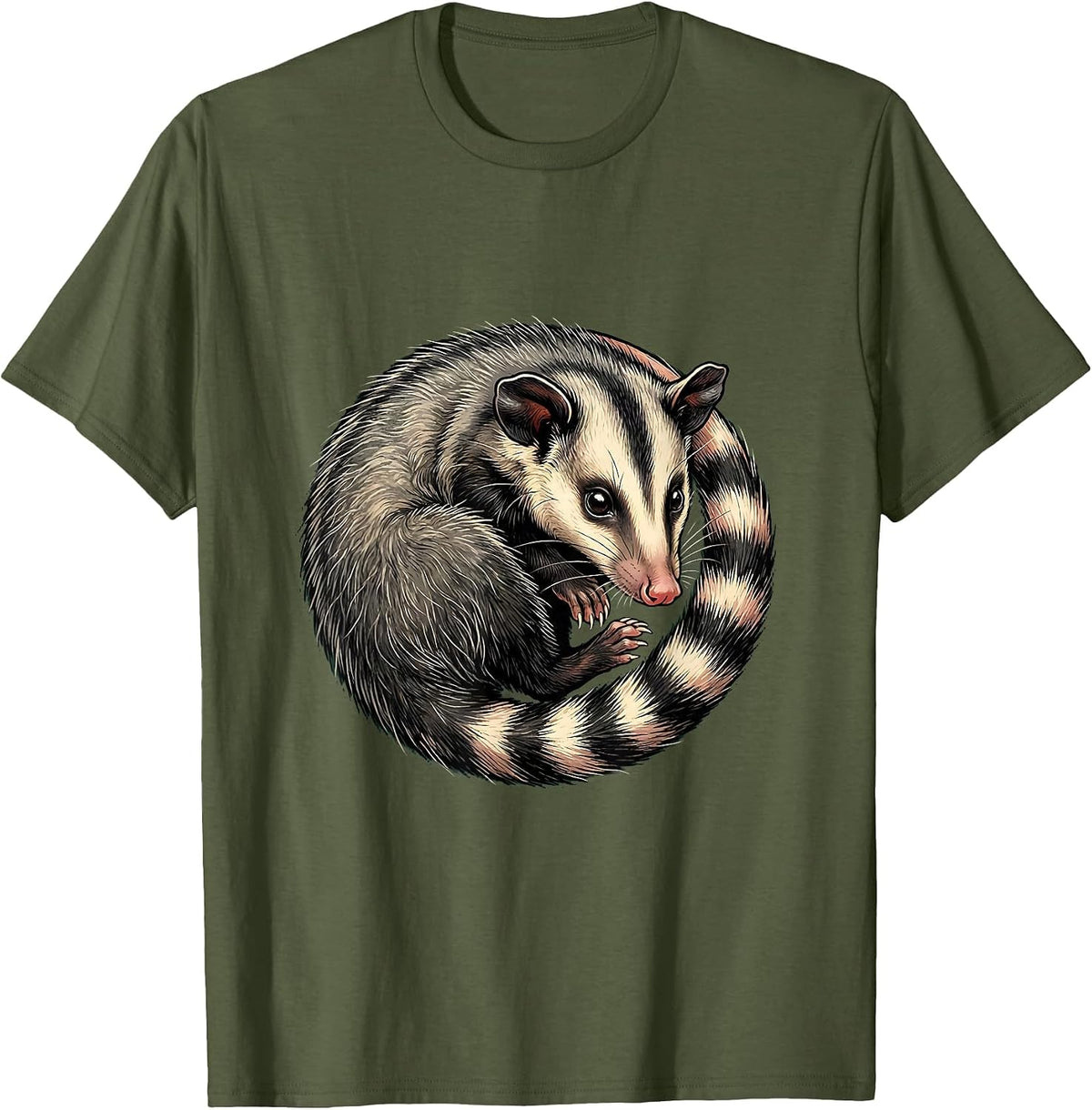 Men's Opossum Curled in Its Own Ringed Tail T-Shirt - Olive Green