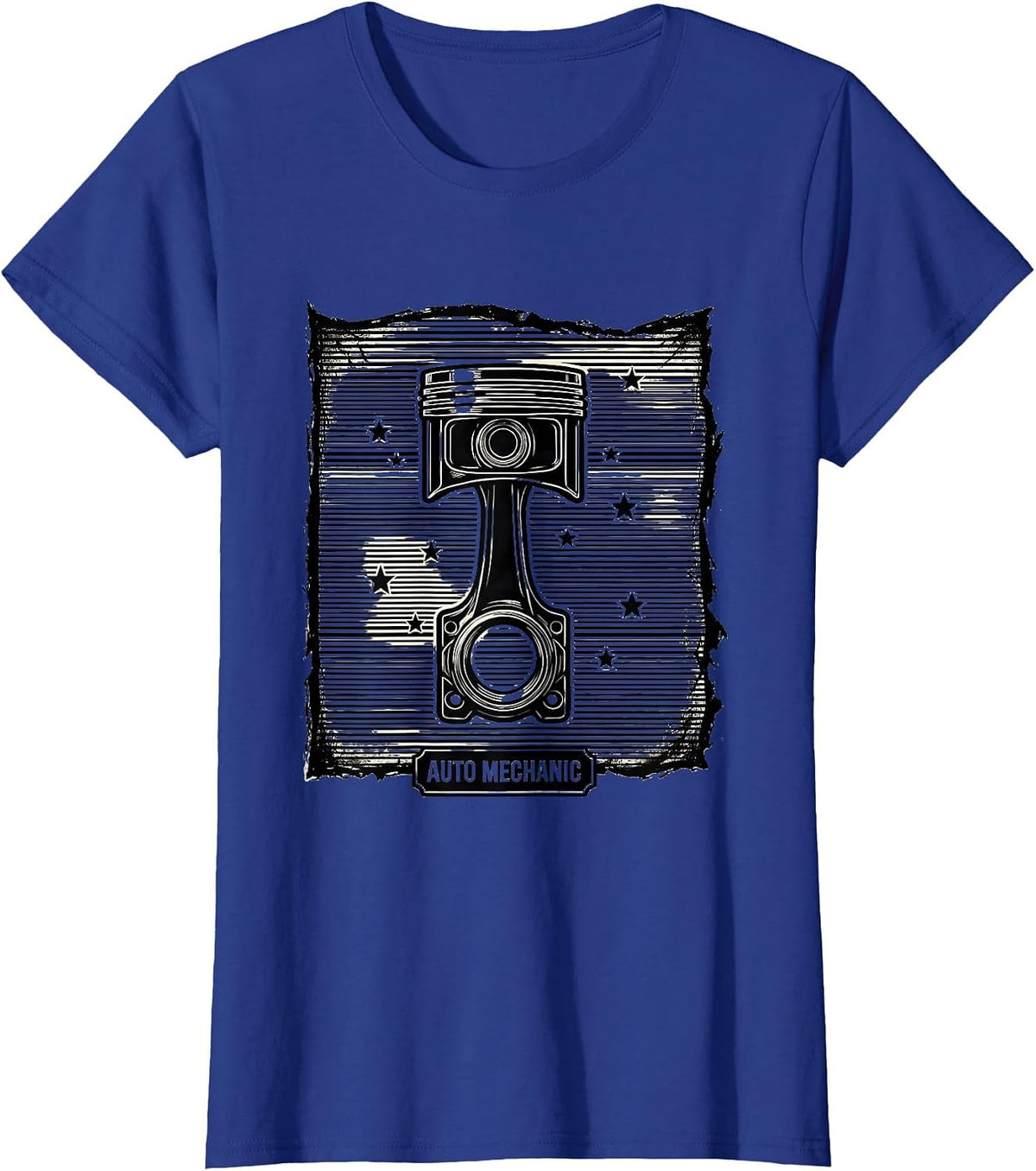 Women's Auto Mechanic Patriotic Flag Line Art Car Mechanic Gift T-Shirt - Royal Blue