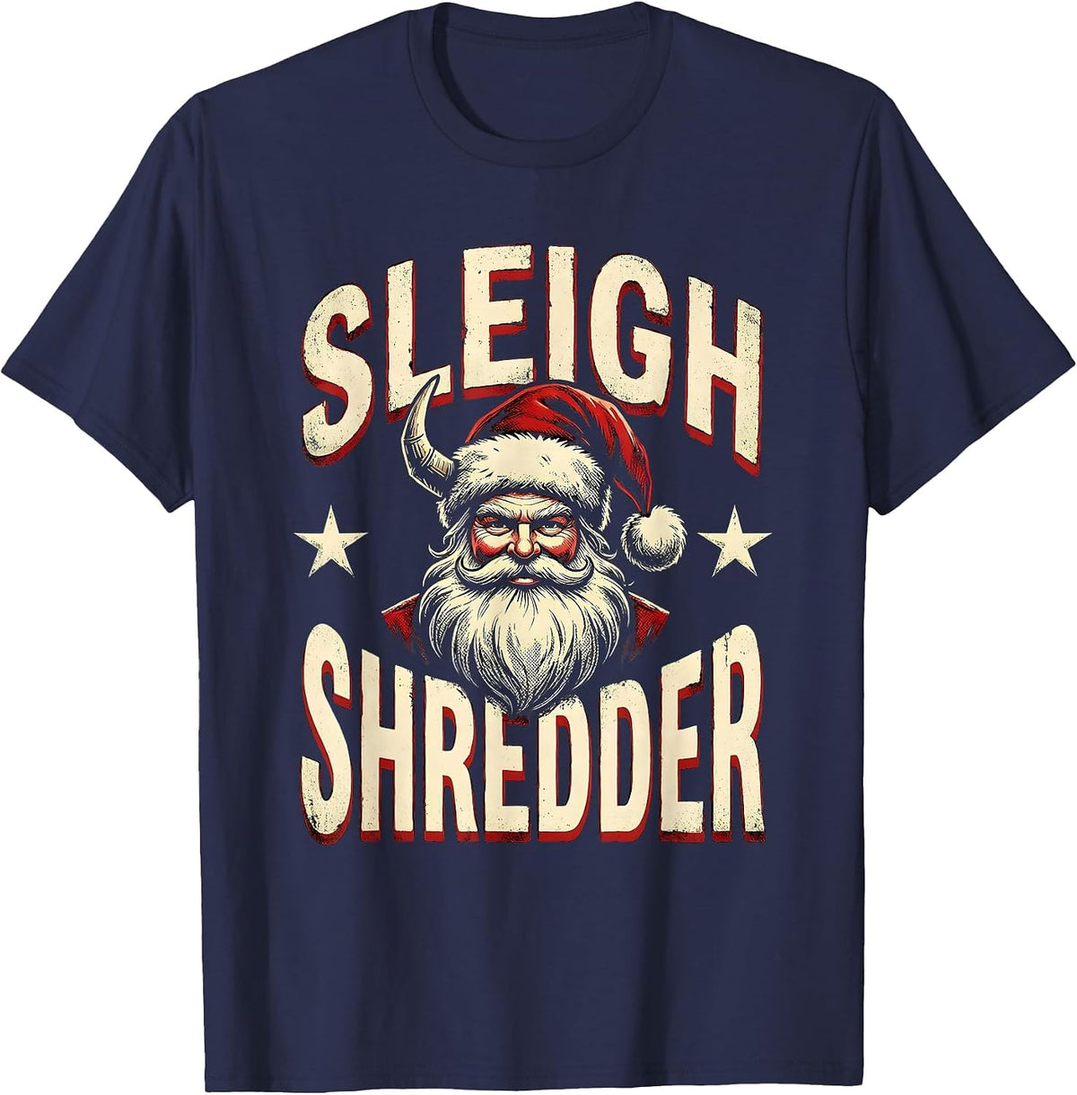 Sleigh Shredder Funny Heavy Metal Rock Christmas Novelty T-Shirt - Navy Blue