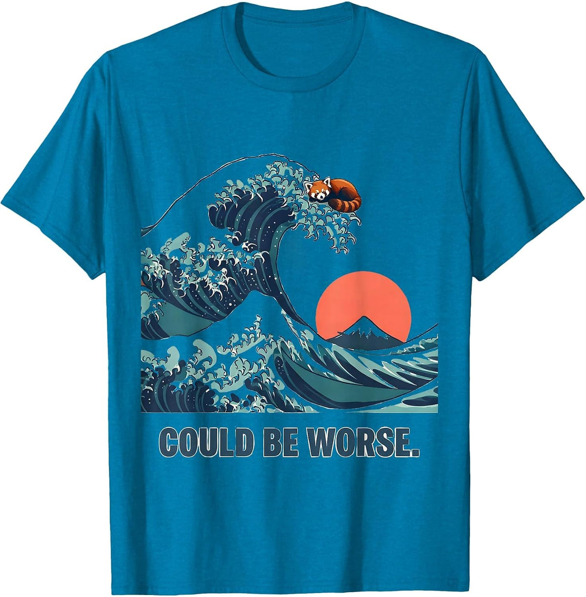 Could Be Worse Flat Vector Japanese Art Animal Parody Panda T-Shirt - Sapphire Blue