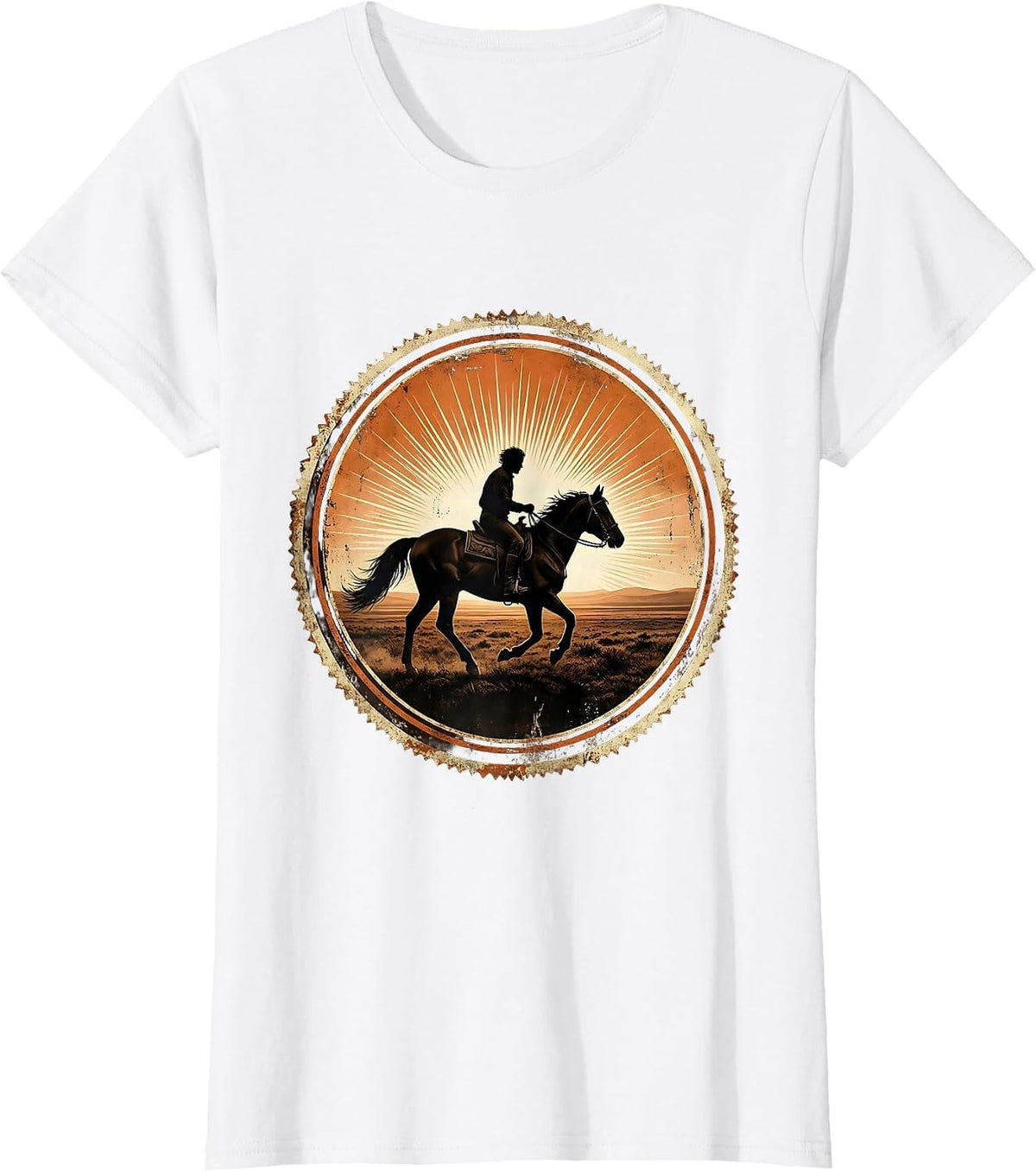 Lone Rider Horseback Freedom Vast Plains Graphic T-Shirt - White