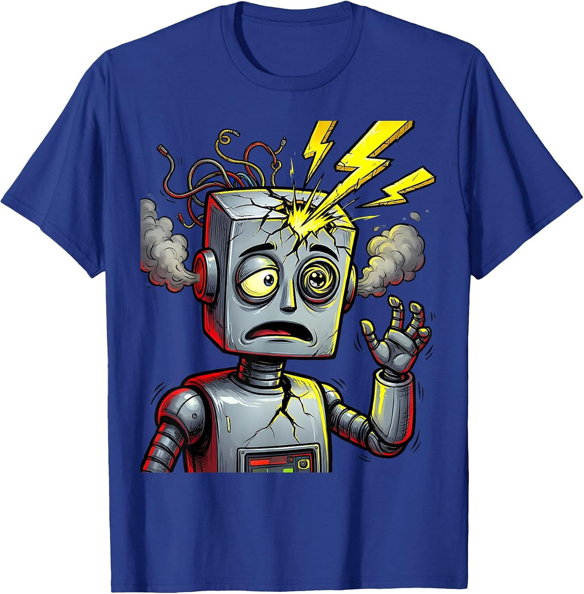Glitching Robot Sparking Head Malfunction Design T-Shirt - Royal Blue