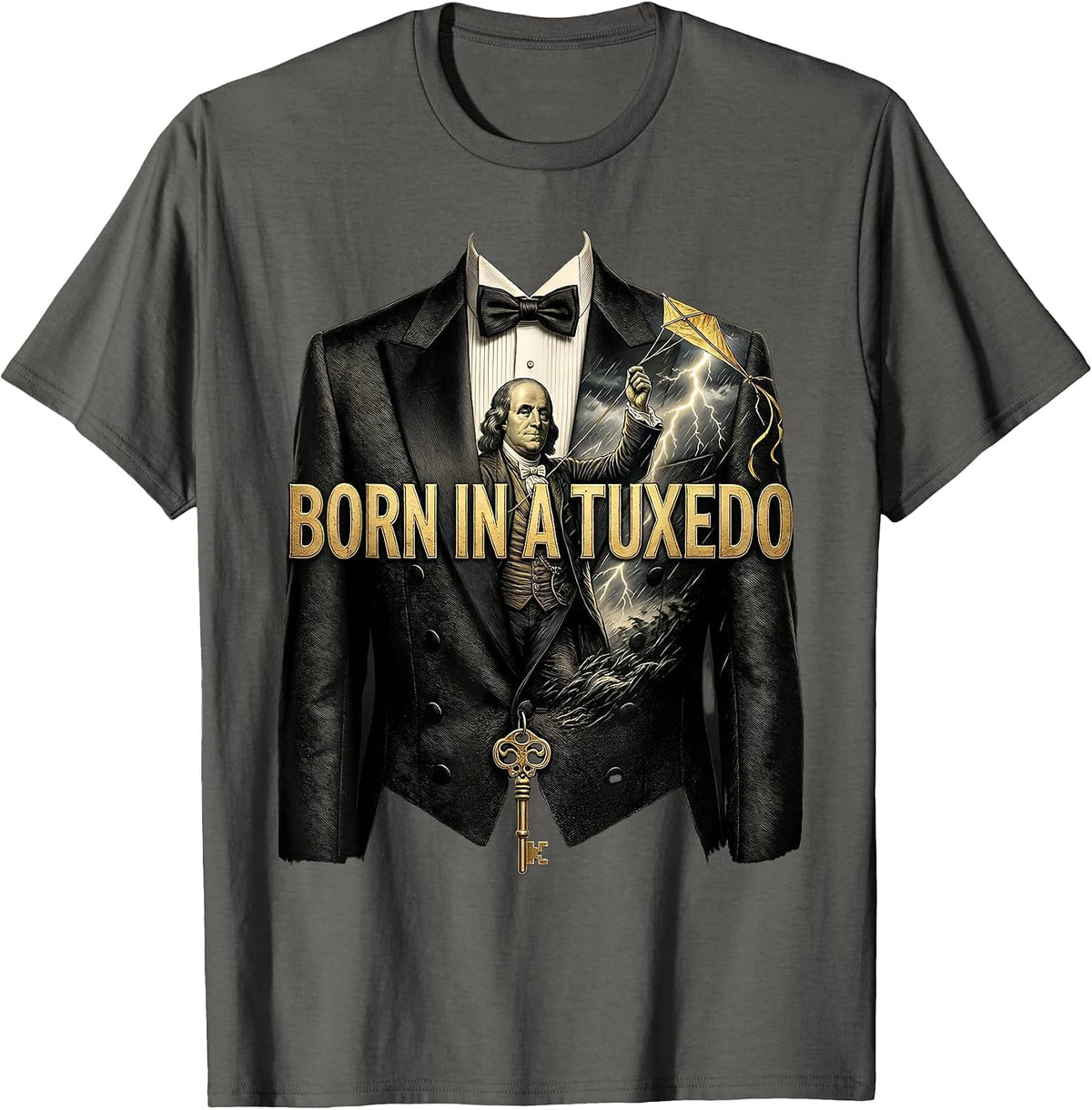Born in a Tuxedo Classy Formal Style Design T-Shirt - Asphalt Grey