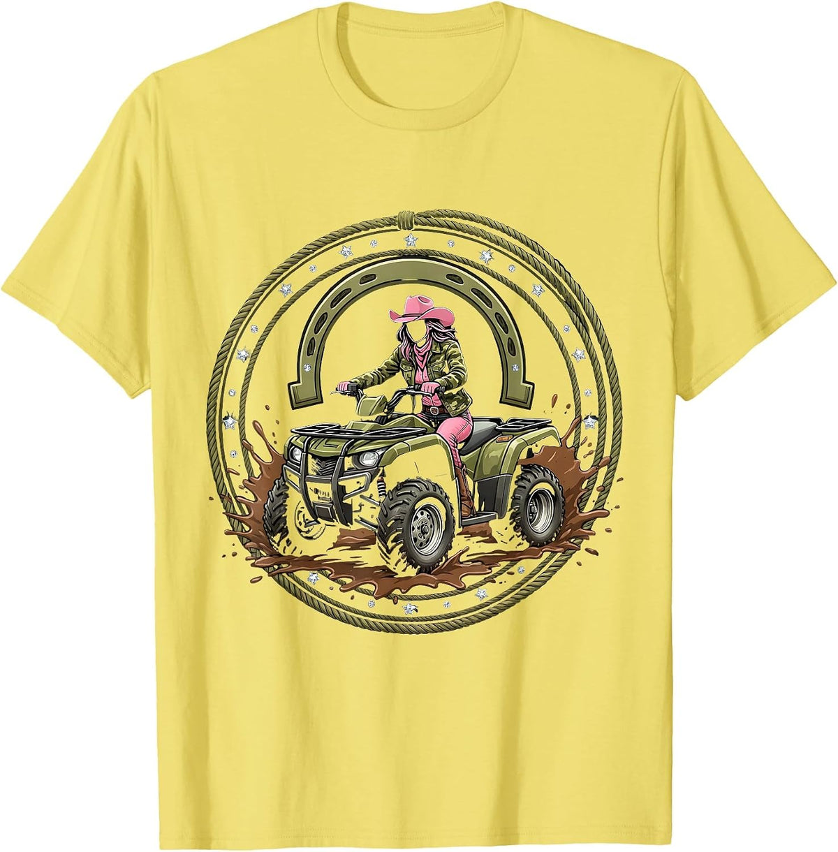 Men's Camo Jacket ATV Mud Rider Graphic Tee T-Shirt - Lemon Yellow