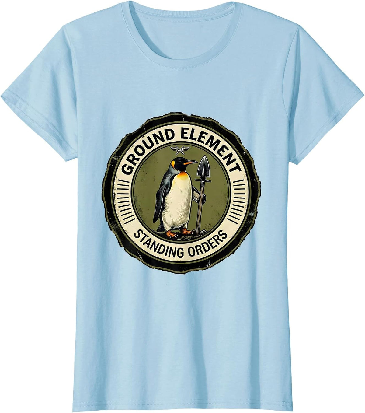 Ground Element Standing Orders Funny Tactical Penguin Meme T-Shirt - Baby Blue