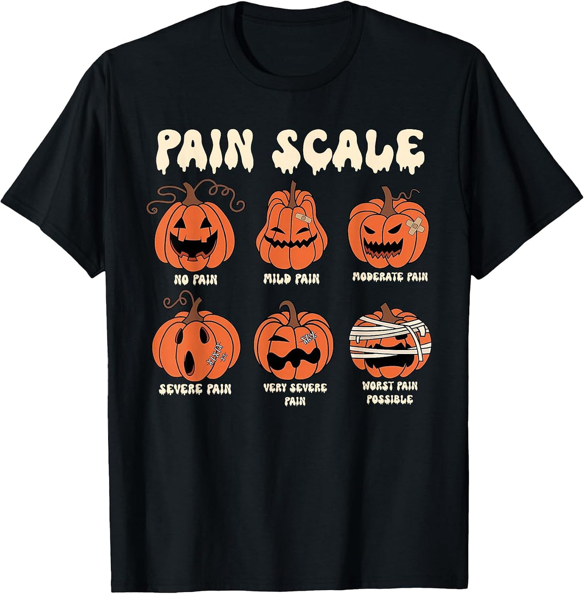 Pain Scale Spooky Pumpkin Fall Halloween Trauma Nurse Triage T-Shirt - Black