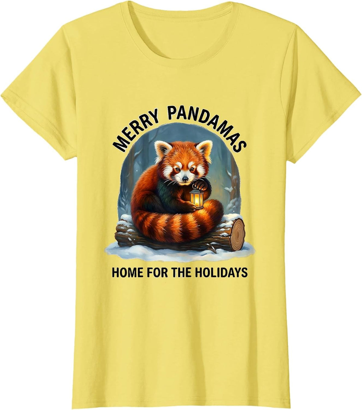 Merry Pandamas, Home For The Holidays Cute Red Panda Lover T-Shirt - Lemon Yellow
