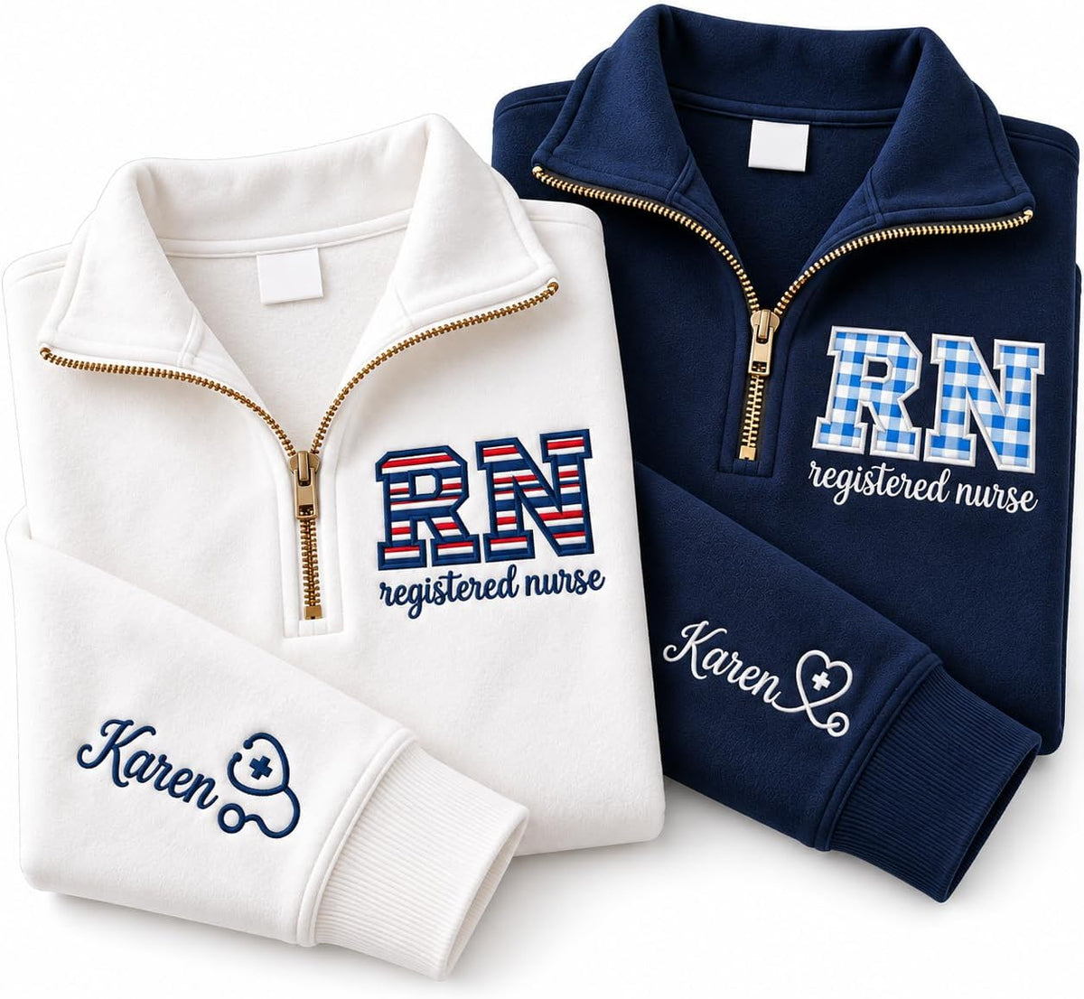 Chillever Personalized Embroidery Applique Nurse Quarter Zip Sweatshirt with Name, Nurses Week, Graduation Gifts, Christmas