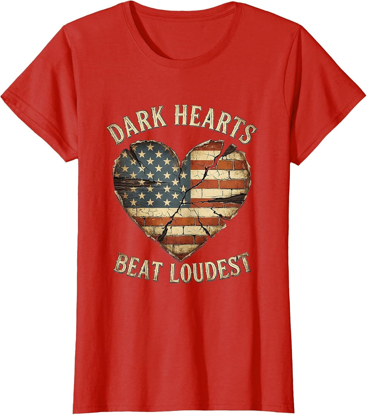 Dark Hearts Beat Loudest Gothic Design T-Shirt - Red