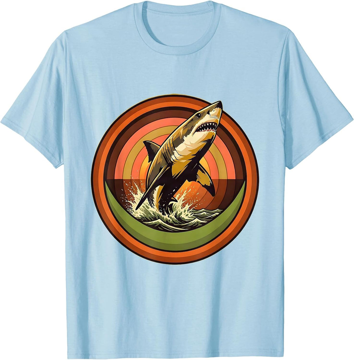Men's Great White Shark Breach Hawaiian Ocean Design T-Shirt - Baby Blue