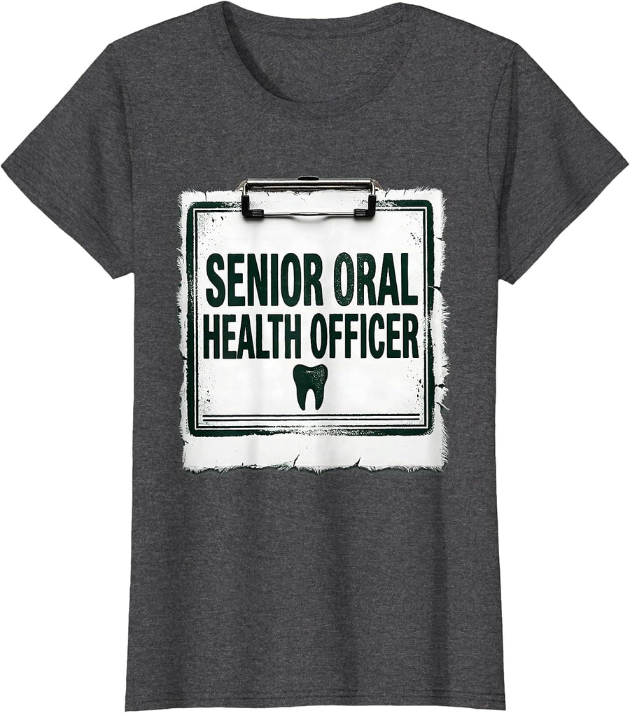 Women's Senior Oral Health Officer Funny Dental Hygienist Humor T-Shirt - Dark Heather Grey