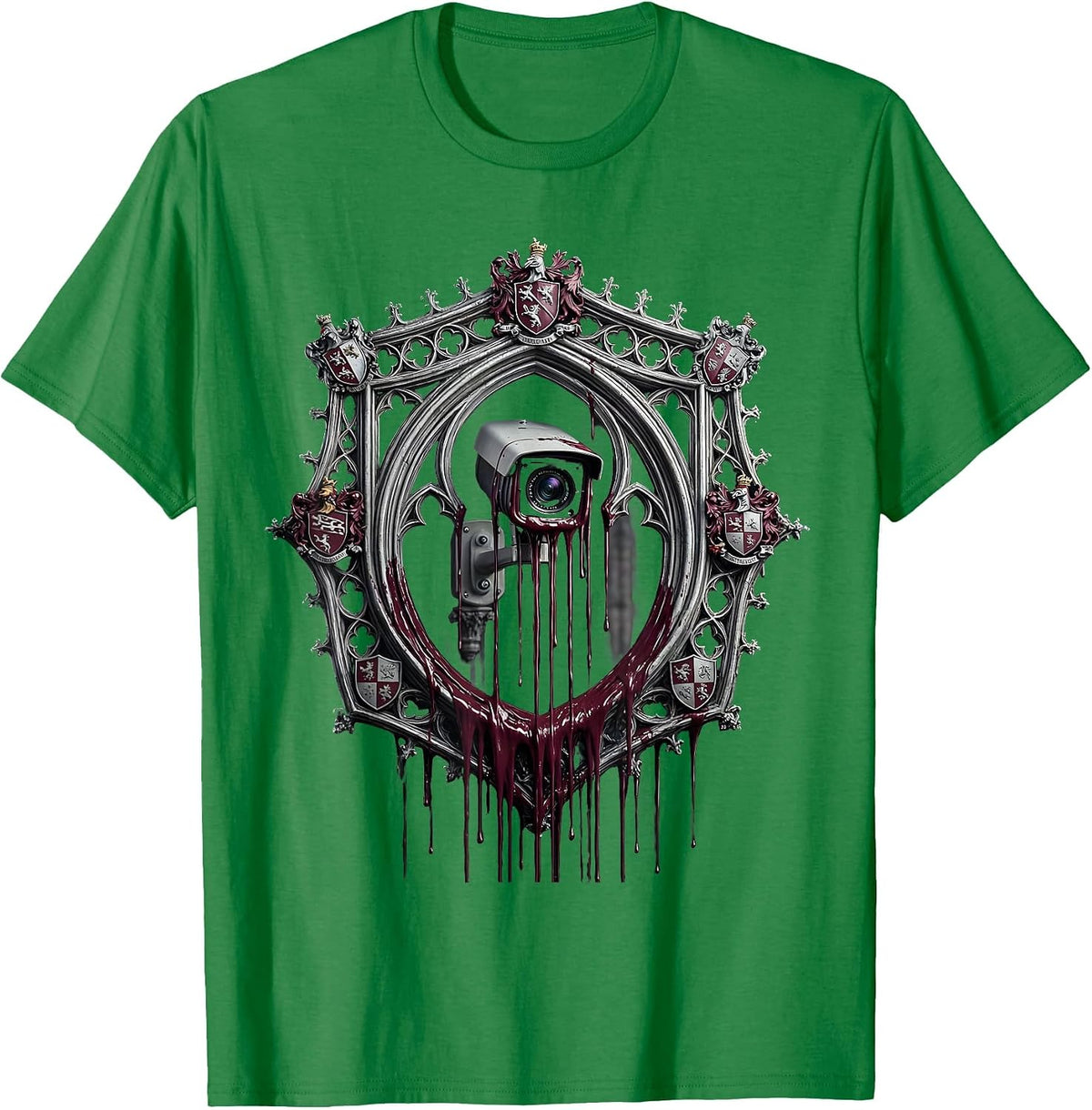 Men's Dripping Paint Surveillance Camera Punk Art T-Shirt - Kelly Green