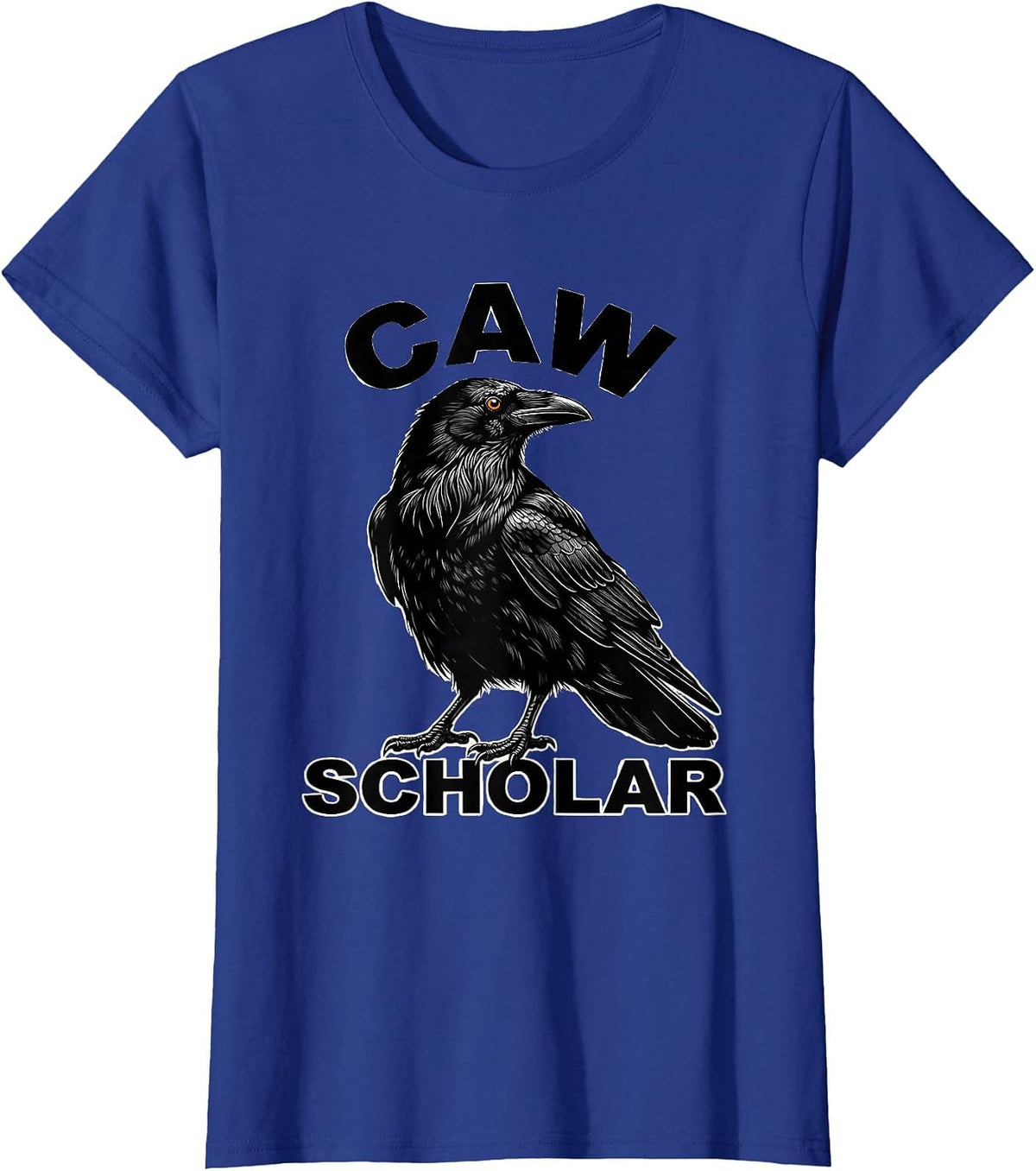 Women's Caw Scholar Scratchboard Gothic Crow Art Bird Lover T-Shirt - Royal Blue