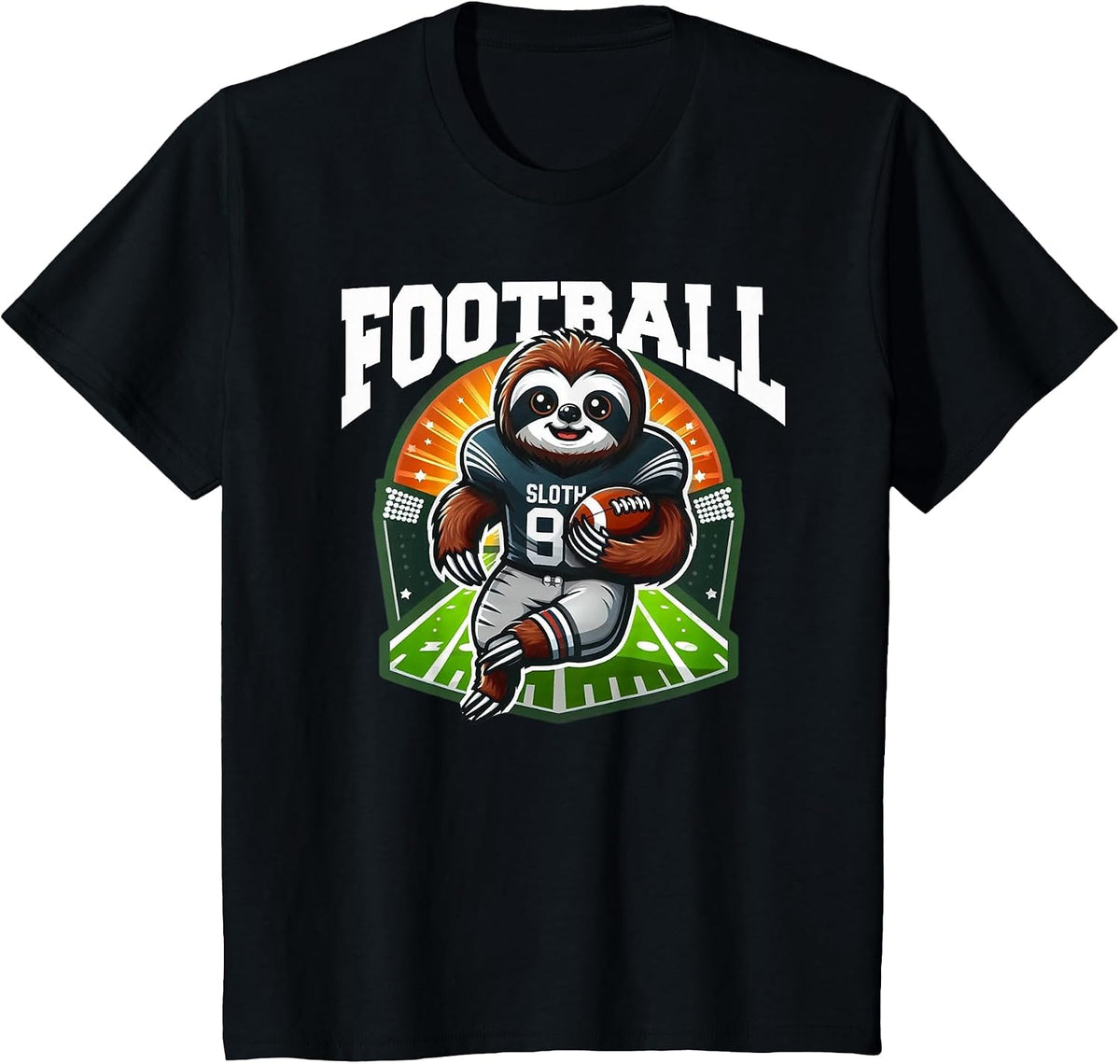 Football Sloth Playing Football Games T-Shirt - Black