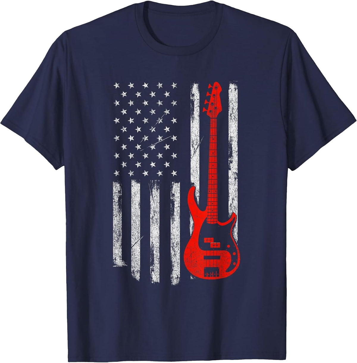 Bassist - USA American Flag Bass Guitar Player Musician T-Shirt - Navy Blue