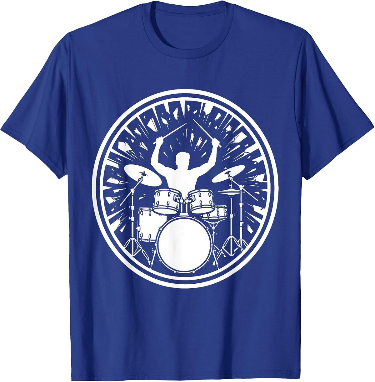 Exploding Drum Kit Band Graphic Tee T-Shirt - Royal Blue