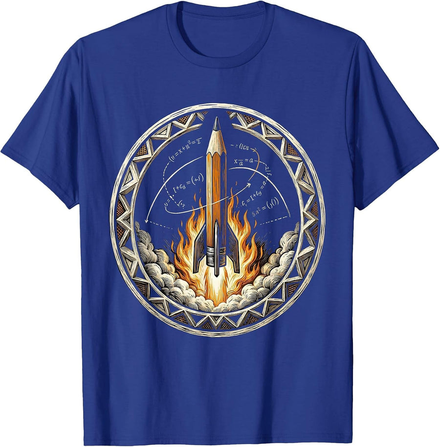 Math Teacher Rocket Pencil Launch Graphic T-Shirt - Royal Blue