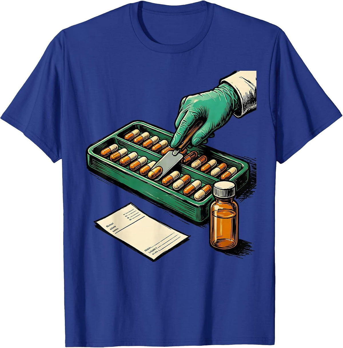 Men's Pill Counting Tray Pharmacy Tech Occupational Humor T-Shirt - Royal Blue