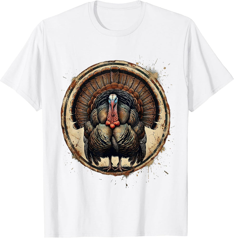 Men's Turkey Fan Spread Full Strut Hunting Illustration T-Shirt - White
