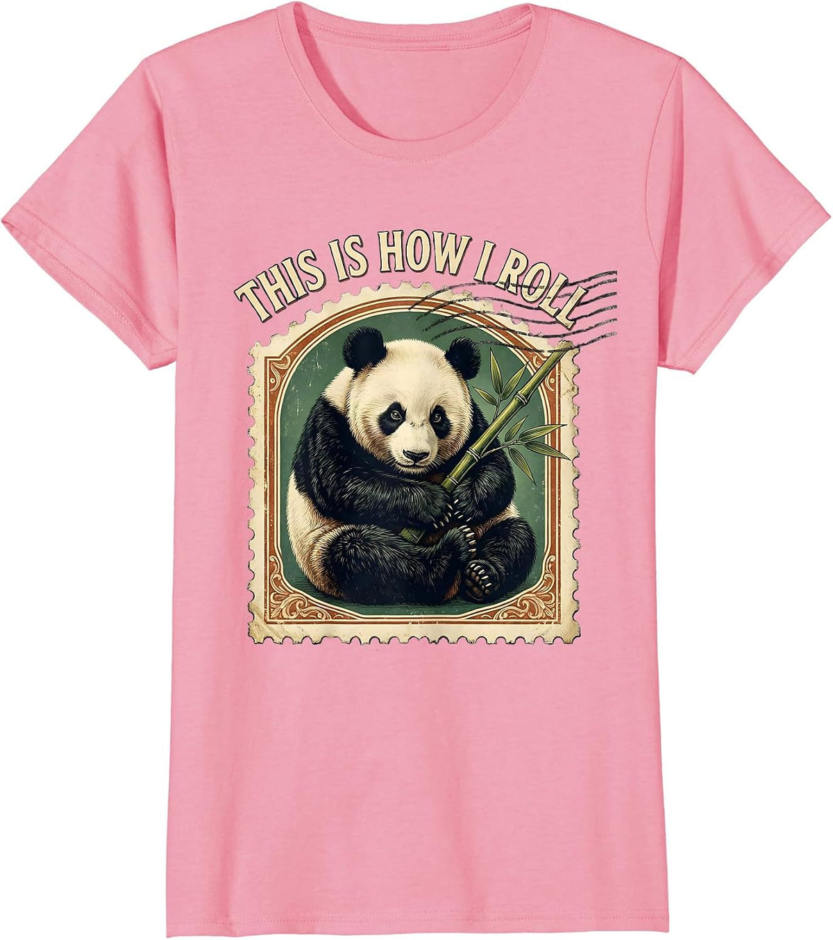 Women's This Is How I Roll Vintage Panda Lover Humor Kids Teens T-Shirt - Pink