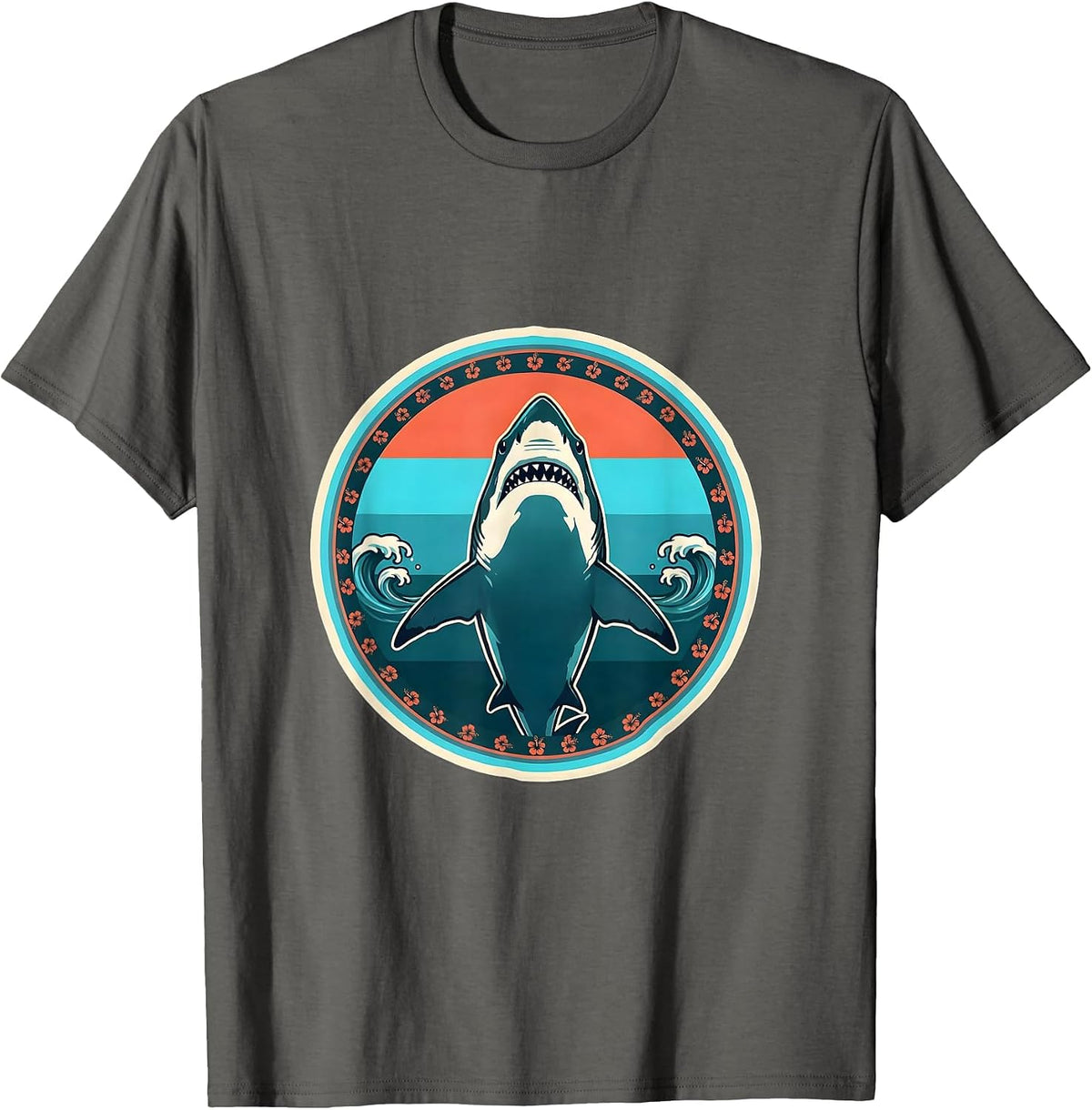 Men's Great White Shark Ocean Silhouette Hawaiian Design T-Shirt - Asphalt Grey