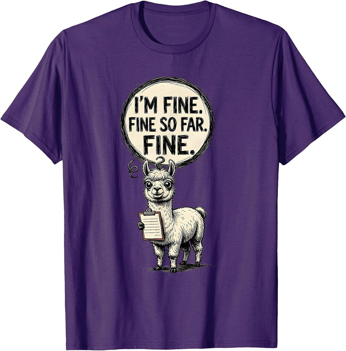 I'm Fine Fine So Far Fine Hand-Sketched Cat Lover Stress T-Shirt - Purple