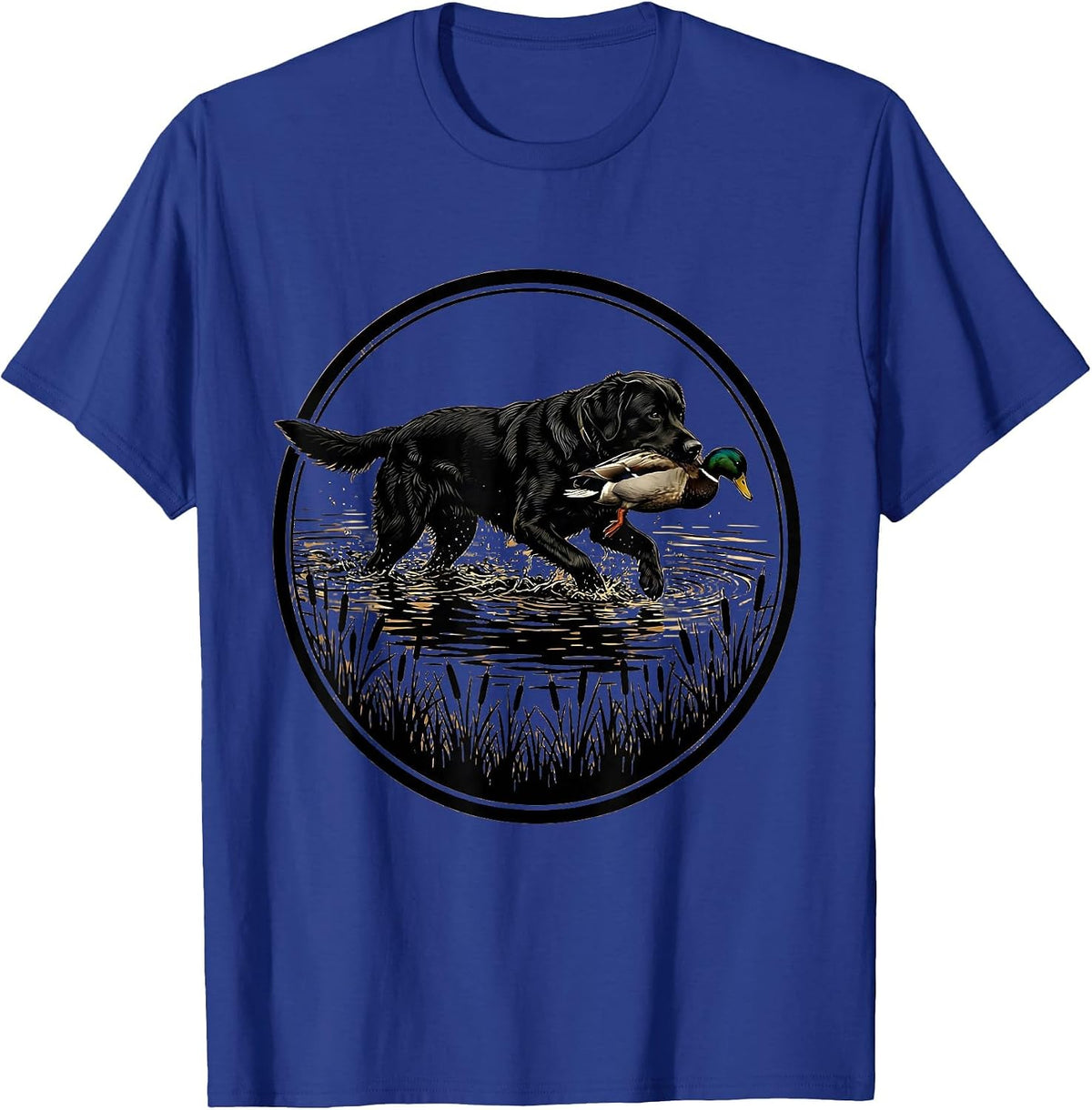 Hunting Dog Duck Retrieve Illustration T-Shirt - Royal Blue