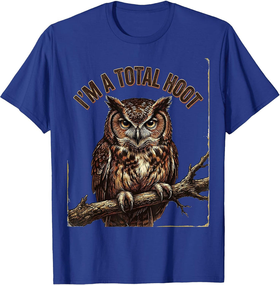 I'm A Total Hoot Vintage Owl Lover Birdwatcher Humor T-Shirt - Royal Blue