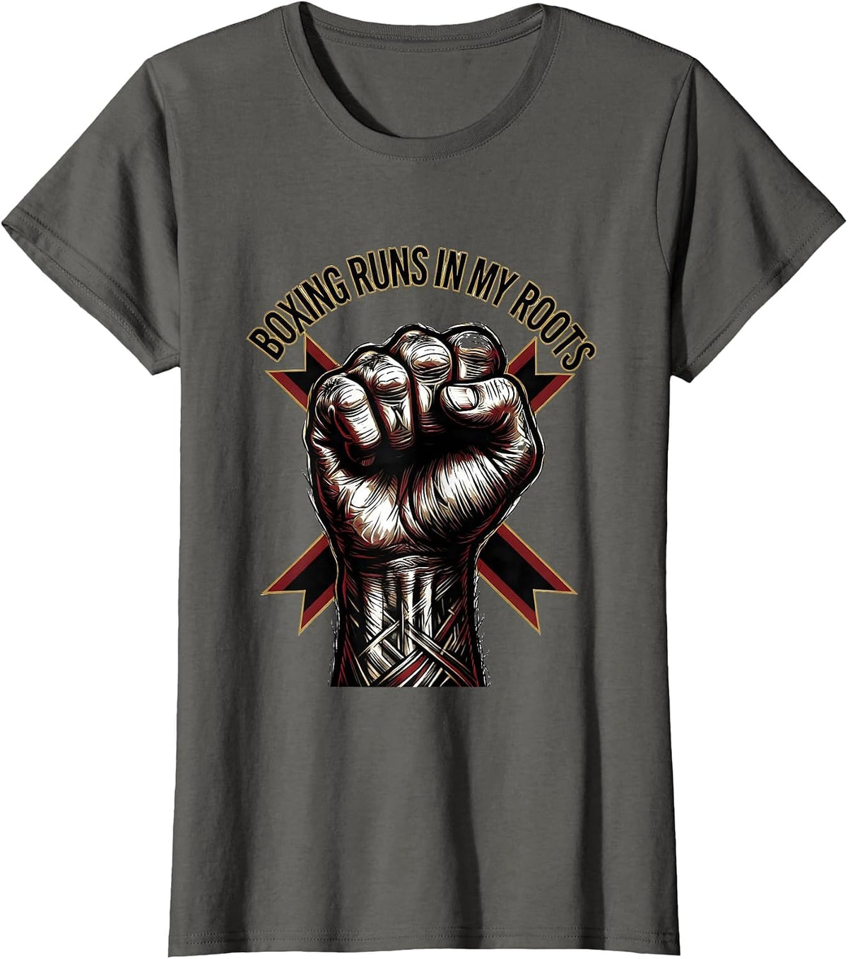 Women's Boxing Runs In My Roots Tattoo Boxing Fan Gift Boxer Pride T-Shirt - Asphalt Grey