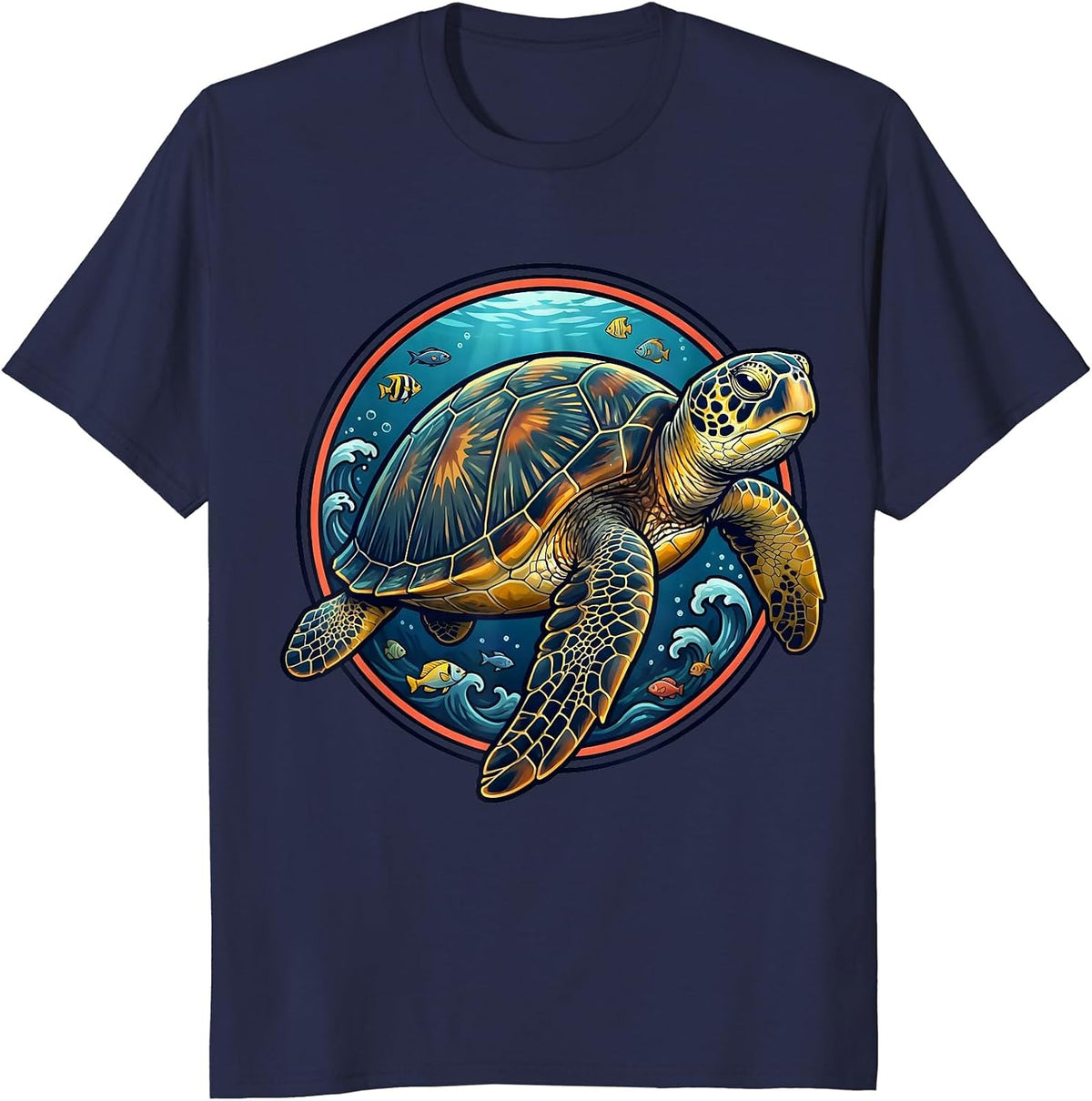 Men's Puerto Rico Leatherback Sea Turtle Deep Ocean Art T-Shirt - Navy Blue