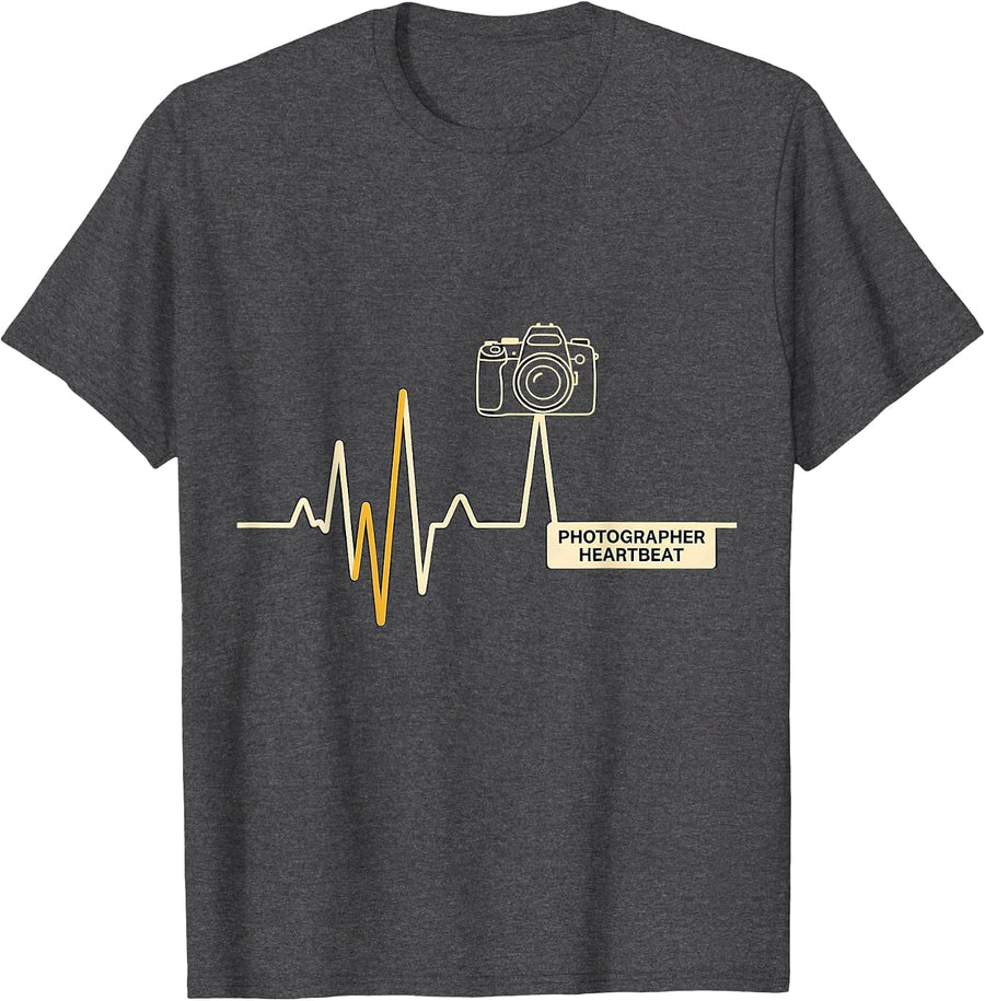 Men's Photographer Heartbeat EKG Pulse Humor Paramedic Gift T-Shirt - Dark Heather Grey