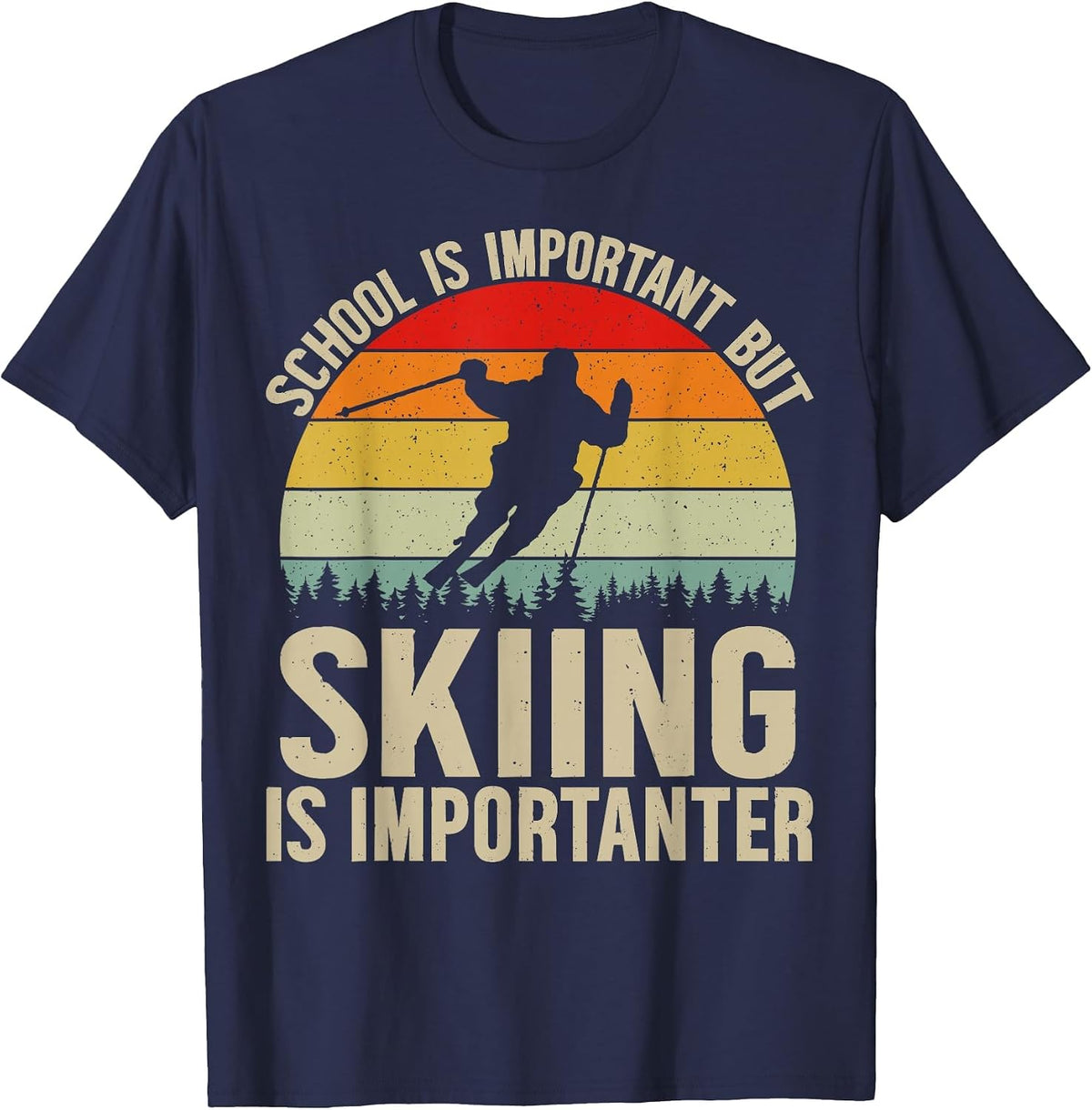 School is Important But Skiing is Importanter Funny Ski Boys T-Shirt - Navy Blue