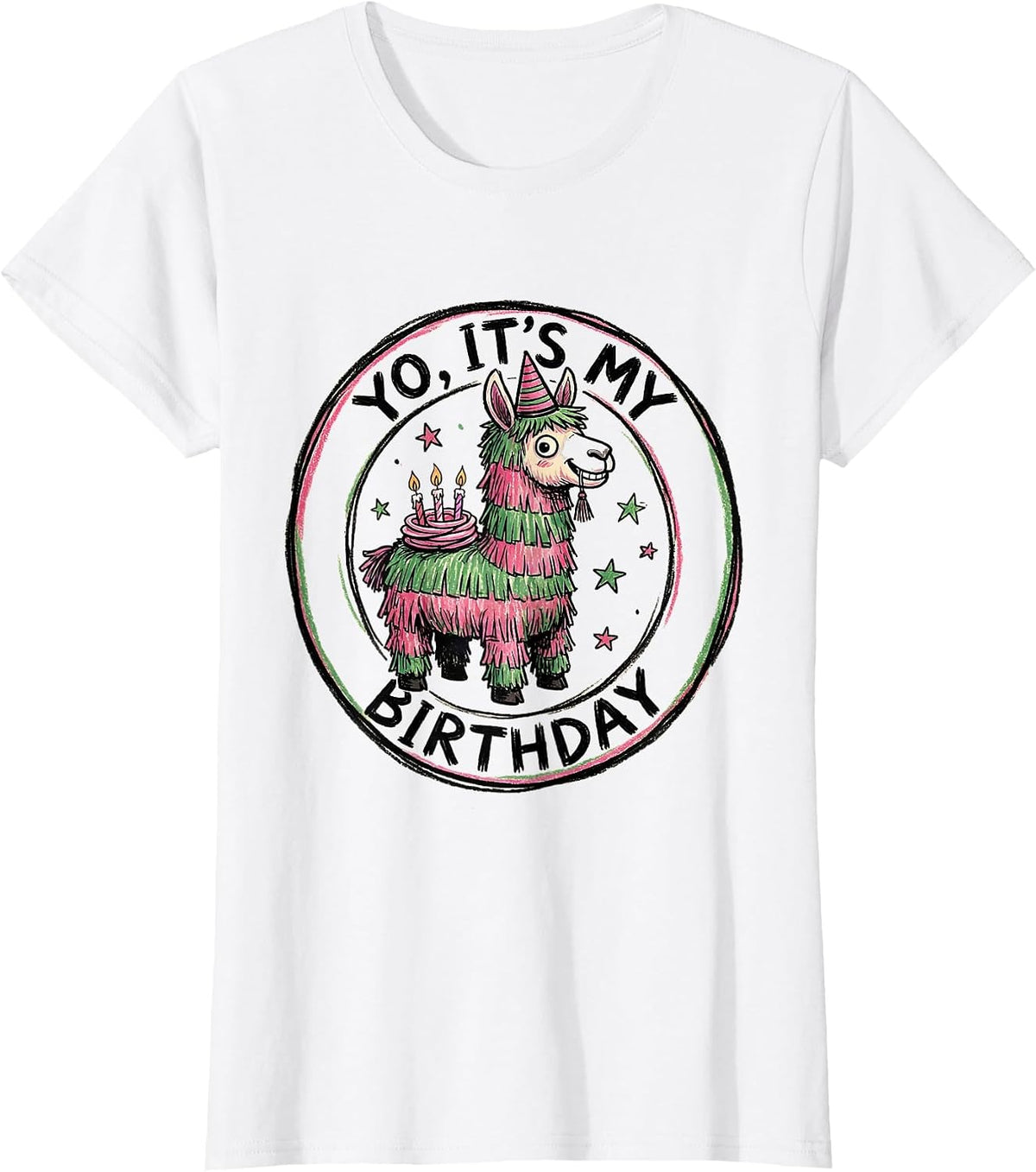 YO, IT'S MY BIRTHDAY Funny Llama Piñata Gamer Bday Boy Party T-Shirt - White