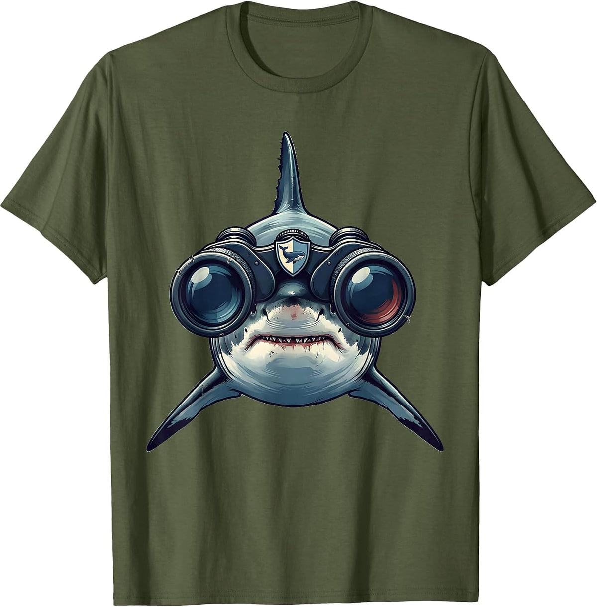 Men's Shark With Binoculars Whale Lover Humor Novelty T-Shirt - Olive Green