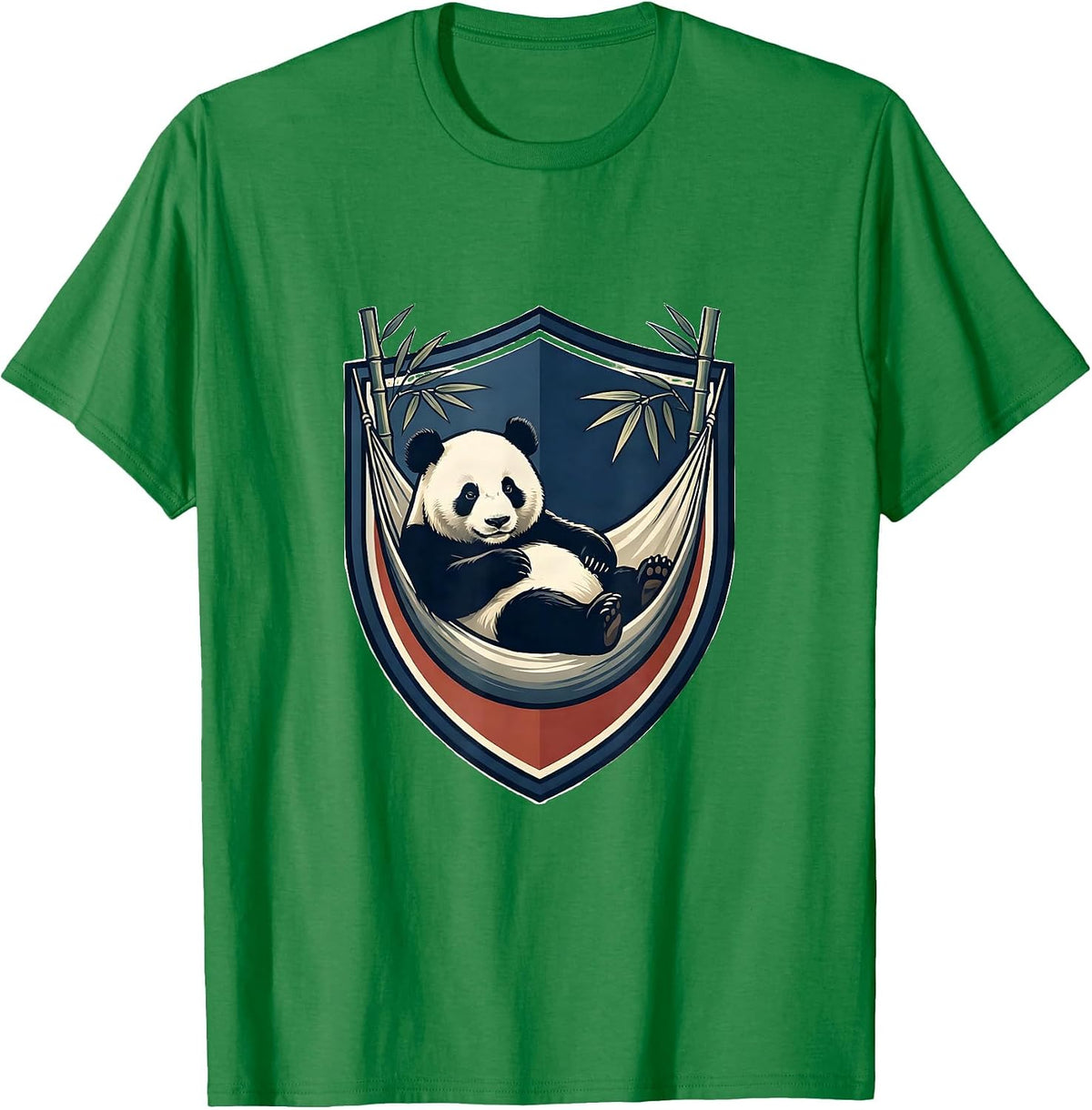 Men's Panda Emblem Shield Reclining Bamboo Crest Humor T-Shirt - Kelly Green