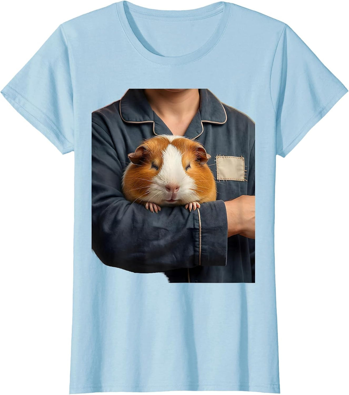 Sleeping Guinea Pig Cartoon Pet Lover Cozy T-Shirt - Baby Blue