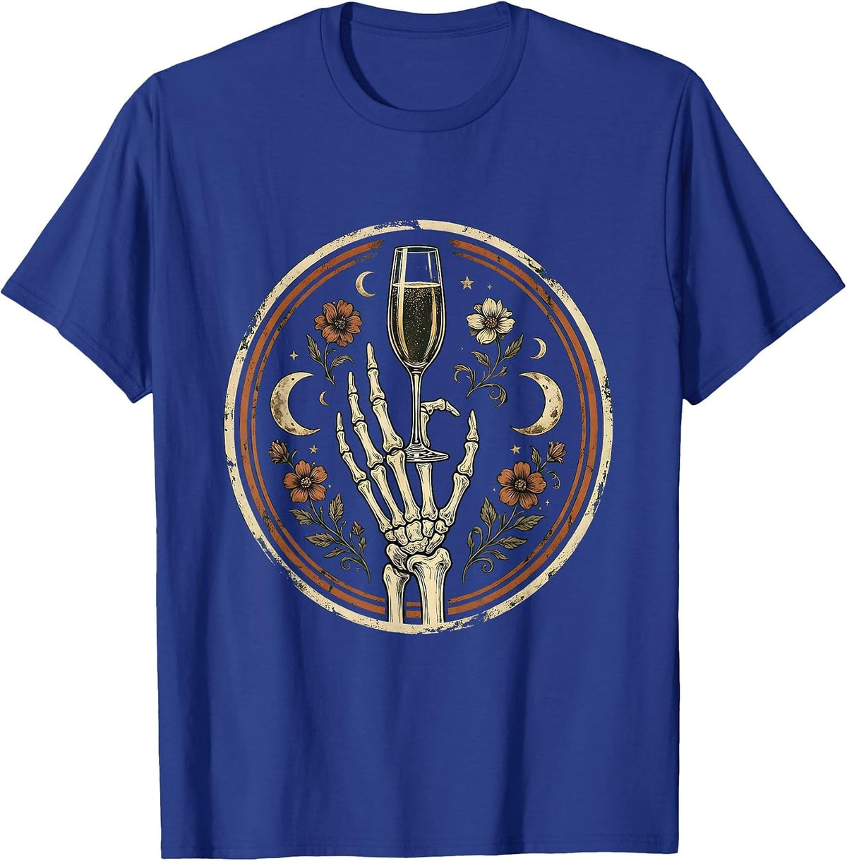 Skeleton Hand Reaching for Champagne Halloween T-Shirt - Royal Blue