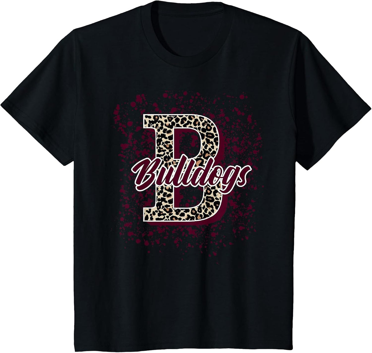 Bulldogs Splatter School Spirit Maroon Short Sleeve T-Shirt - Black