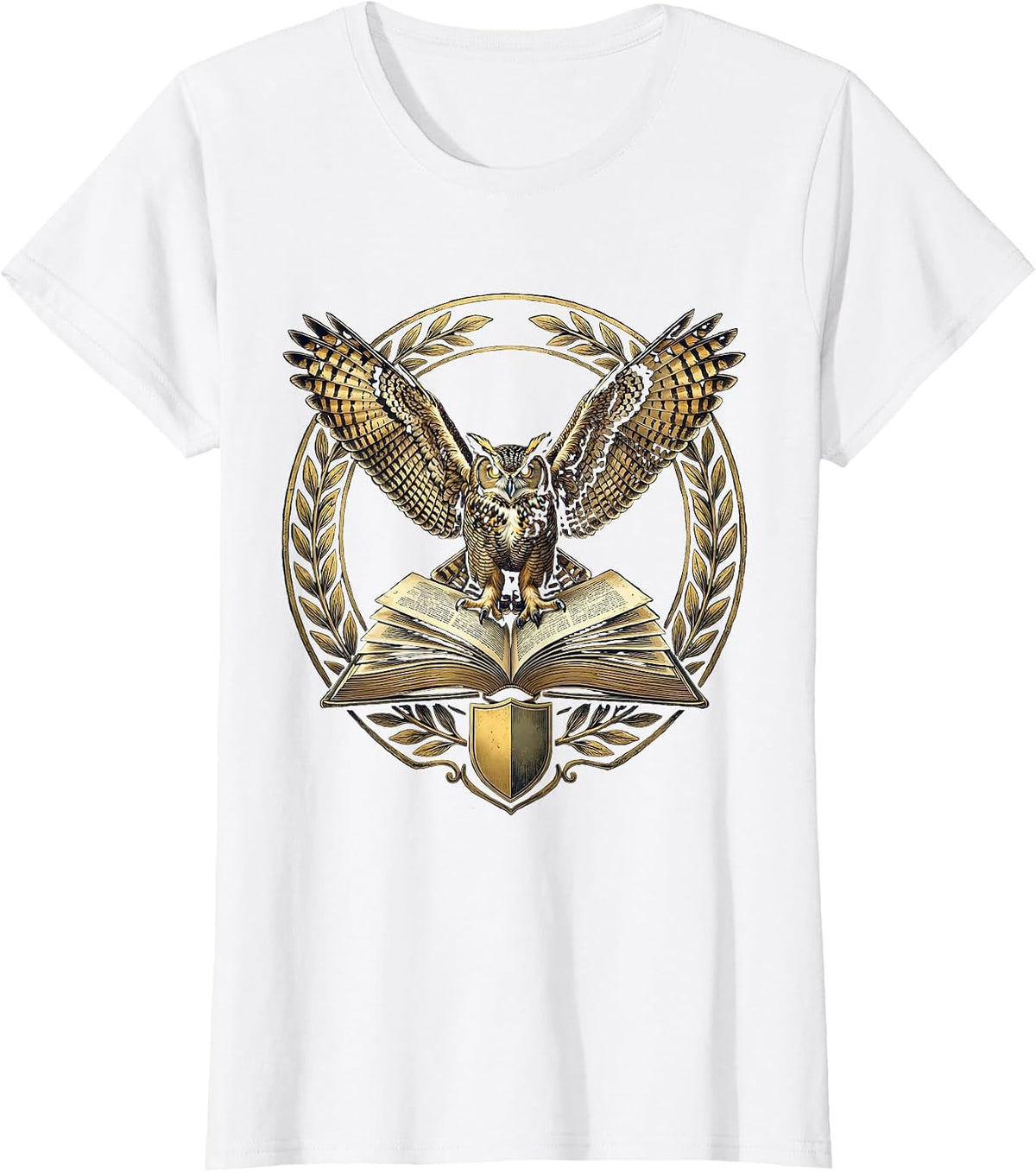 Wise Owl on Vintage Encyclopedia Illustration T-Shirt - White