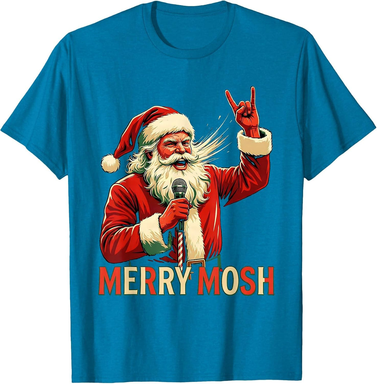 Merry Mosh Heavy Metal Rock Christmas Funny Novelty T-Shirt - Sapphire Blue