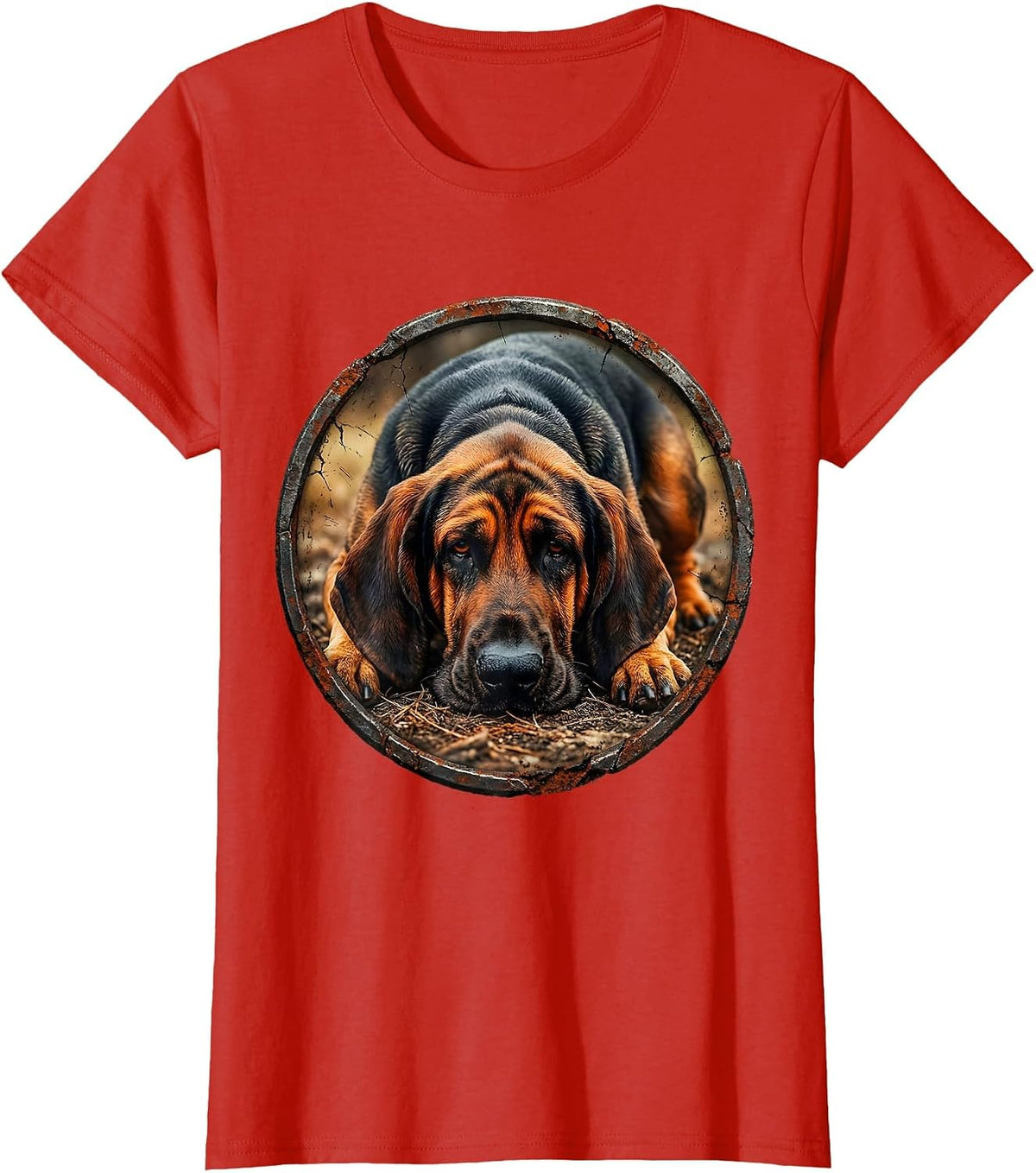 Women's Bloodhound On The Hunt Tracking Dog Graphic T-Shirt - Red