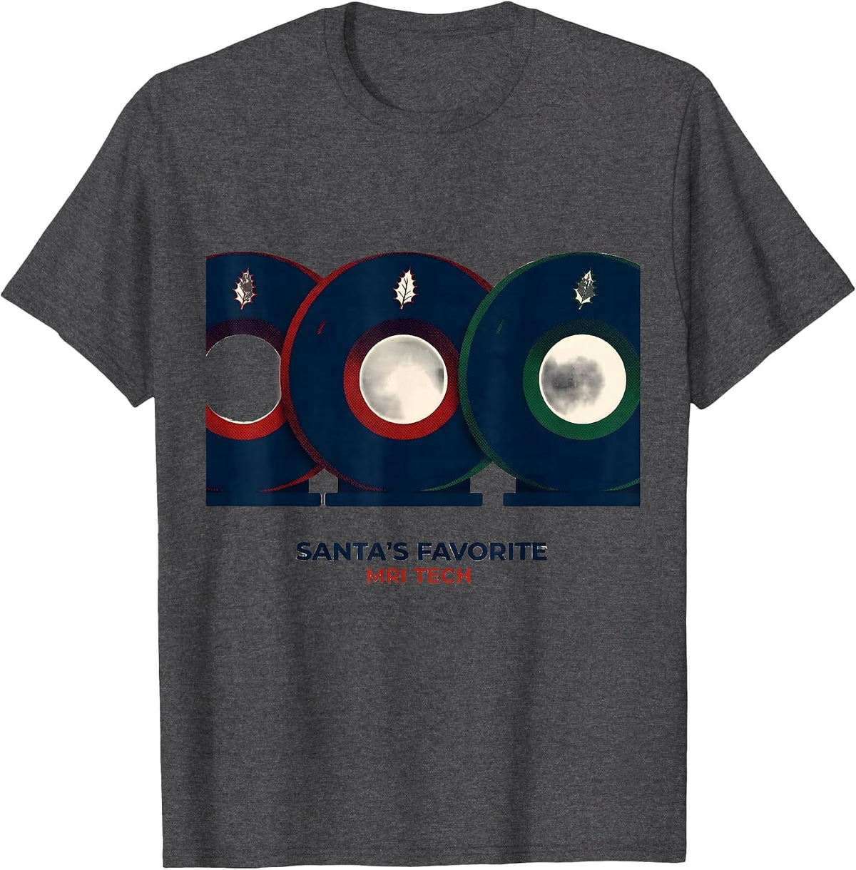 Santa's Favorite MRI Tech Funny Radiology Tech Christmas T-Shirt - Dark Heather Grey