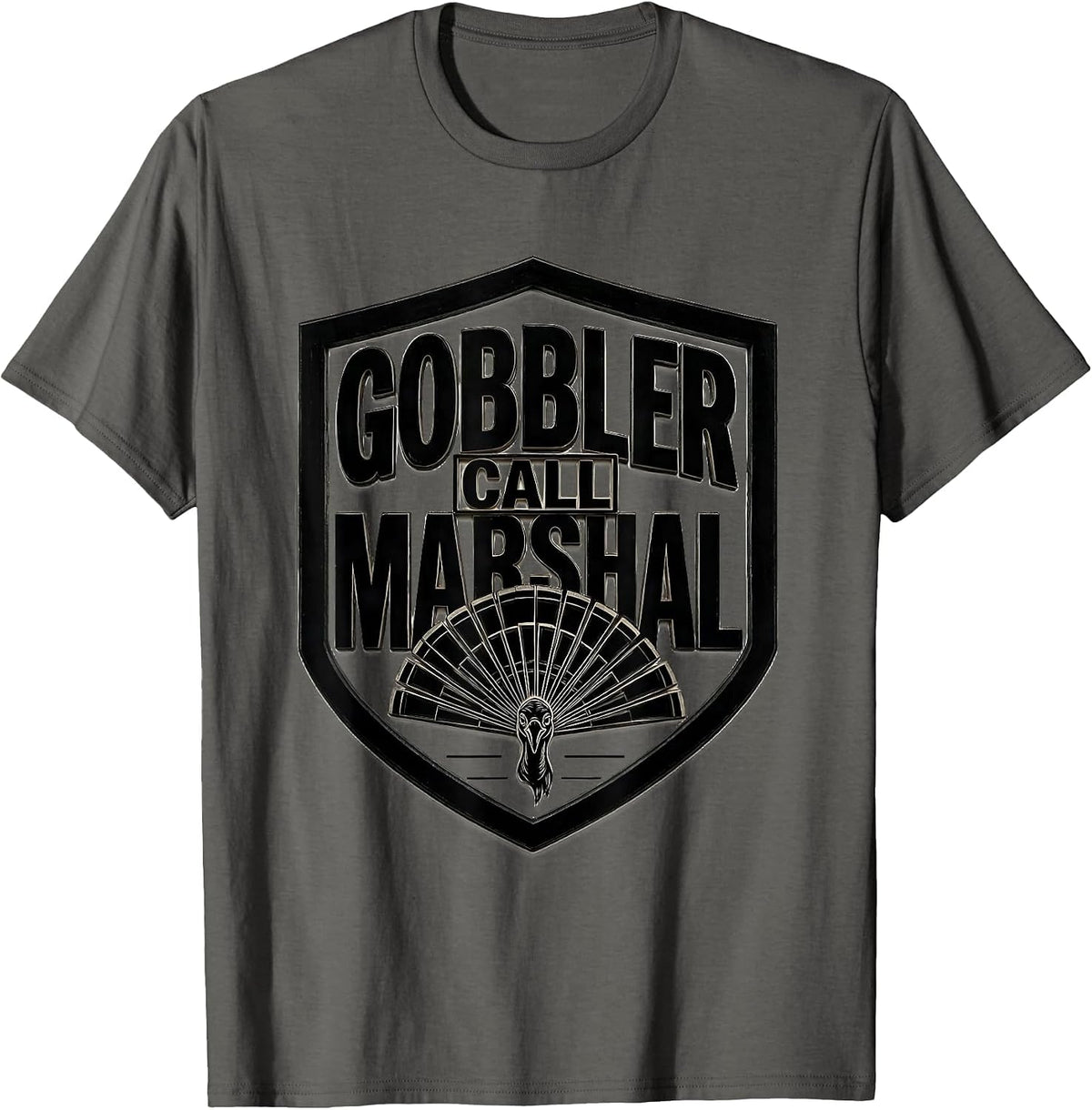 Gobbler Call Marshal Wood Type Letterpress Turkey Hunting T-Shirt - Asphalt Grey