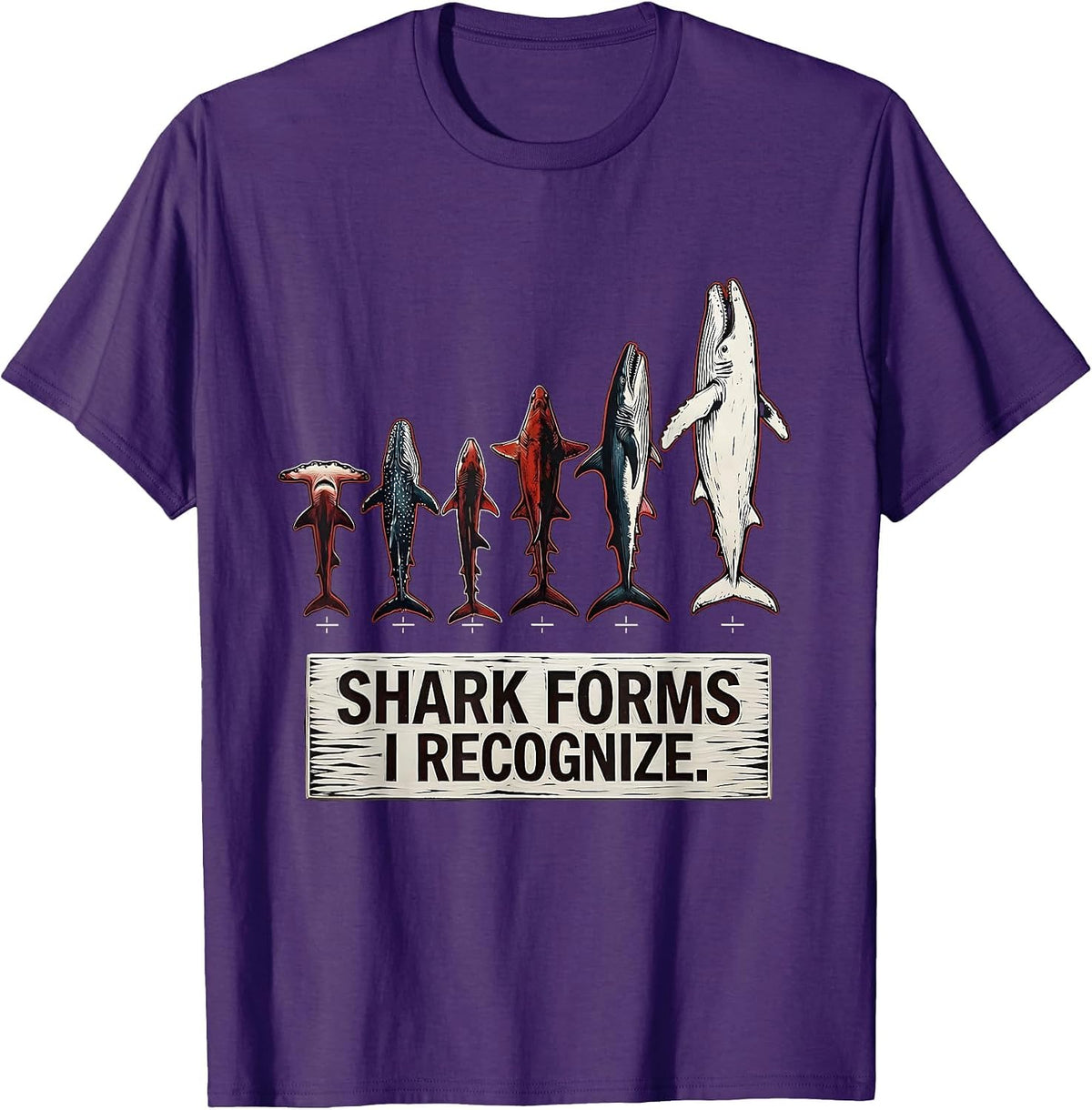 Shark Forms I Recognize Linocut Marine Biology Ocean T-Shirt - Purple