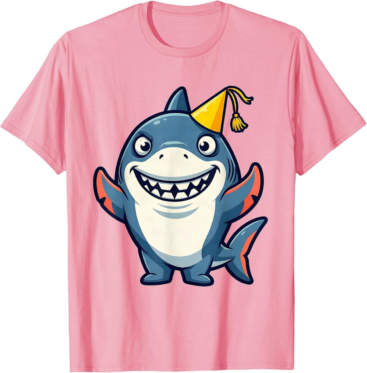 Men's Derpy Shark in a Sideways Party Hat T-Shirt - Pink