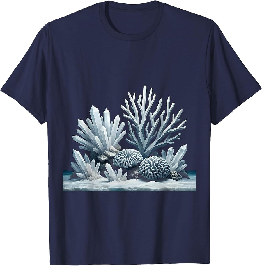 Salt Crystal Coral Reef Graphic Design T-Shirt - Navy Blue
