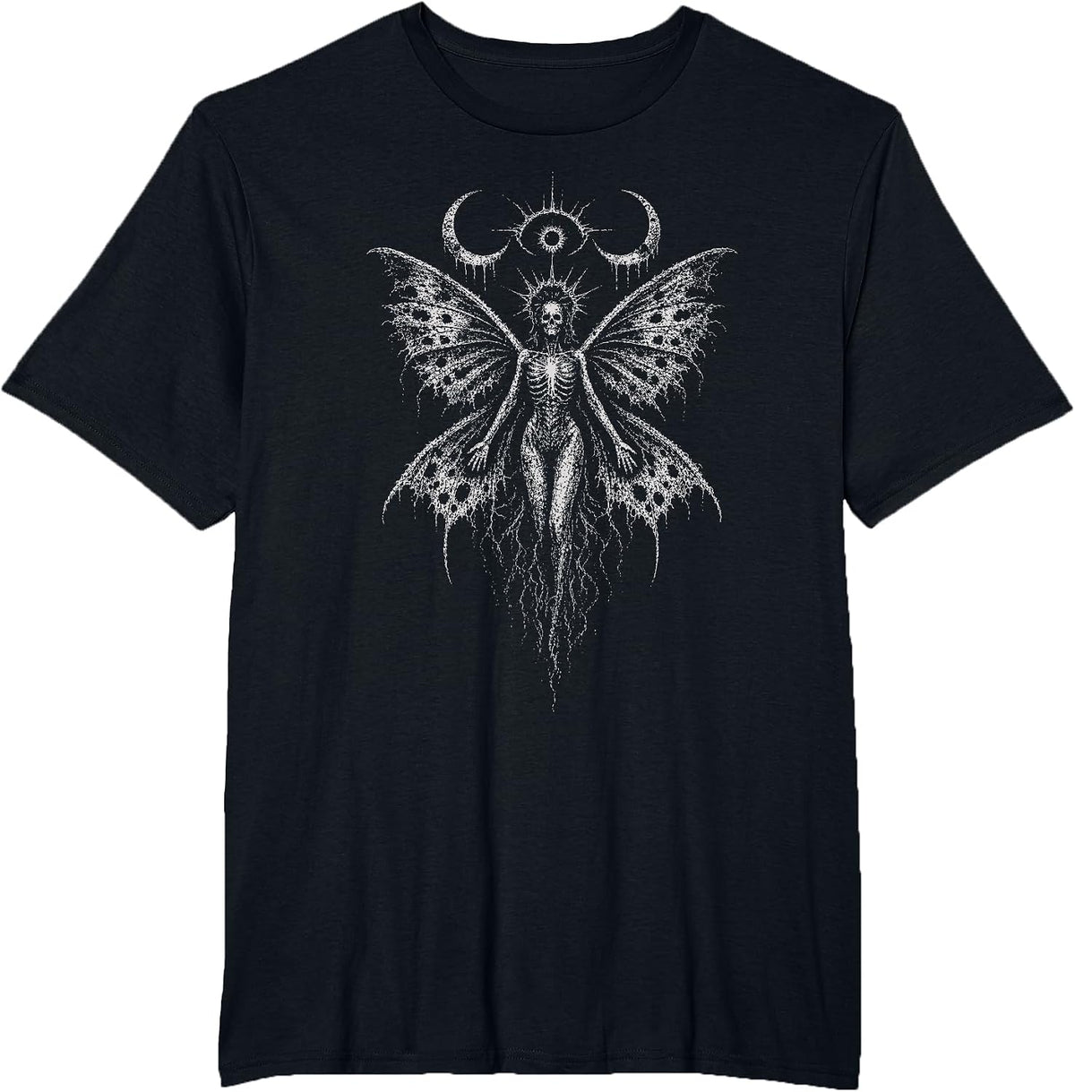 Skeleton Fairy Death Moth Skull Goth Occult Moon Alt Y2K Art T-Shirt - Black