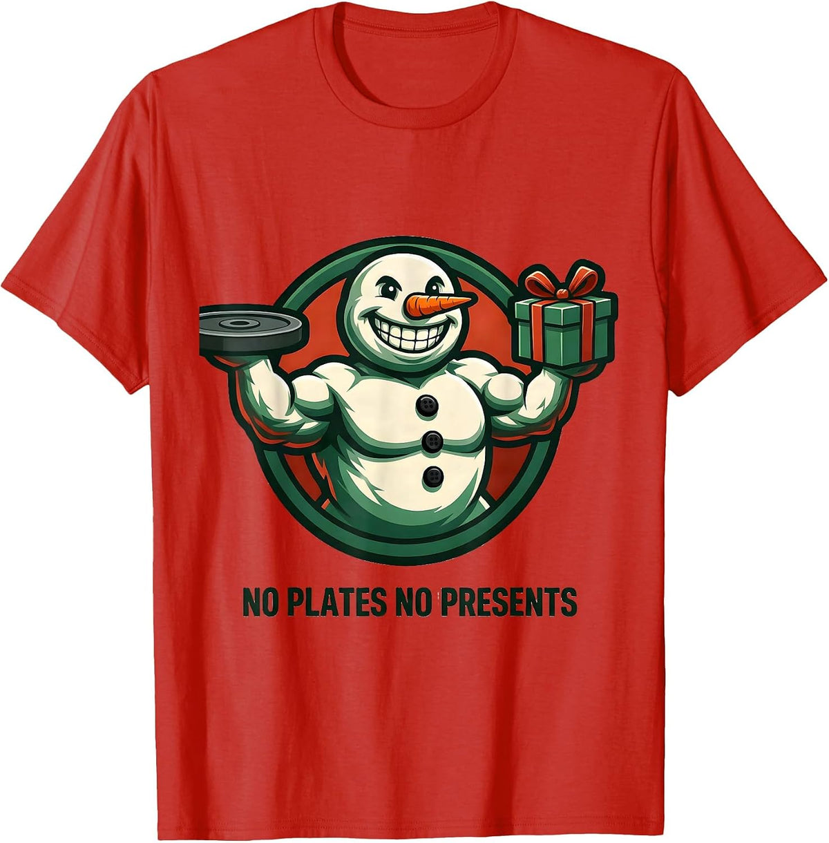 Men's No Plates No Presents Funny Christmas Gym Weightlifting T-Shirt - Red