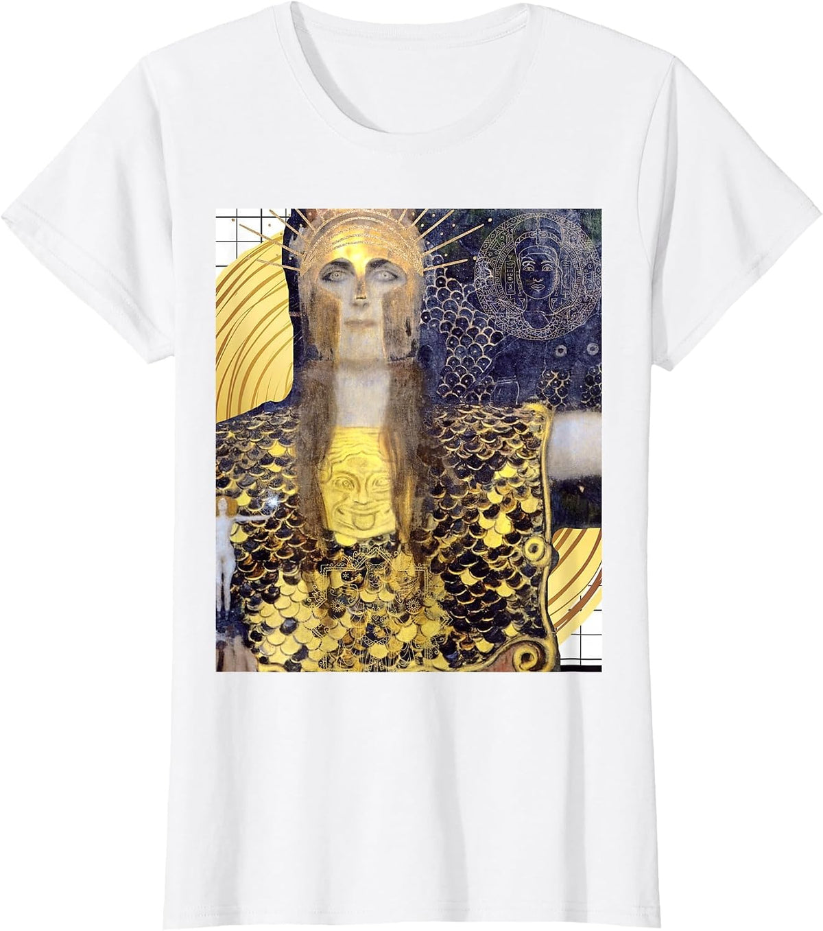 Athena Greek Goddess Art War and Peace Klimt's Pallas Athena T-Shirt - White